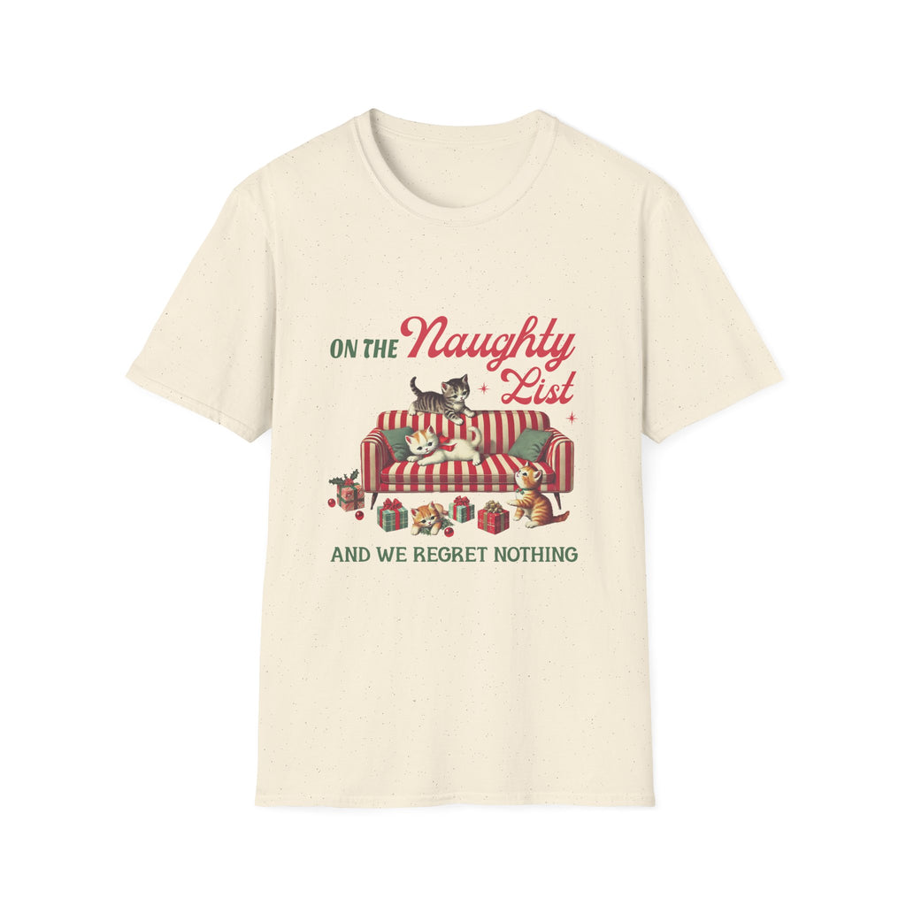 "On the Naughty List and We Regret Nothing" Holiday Cat Tee