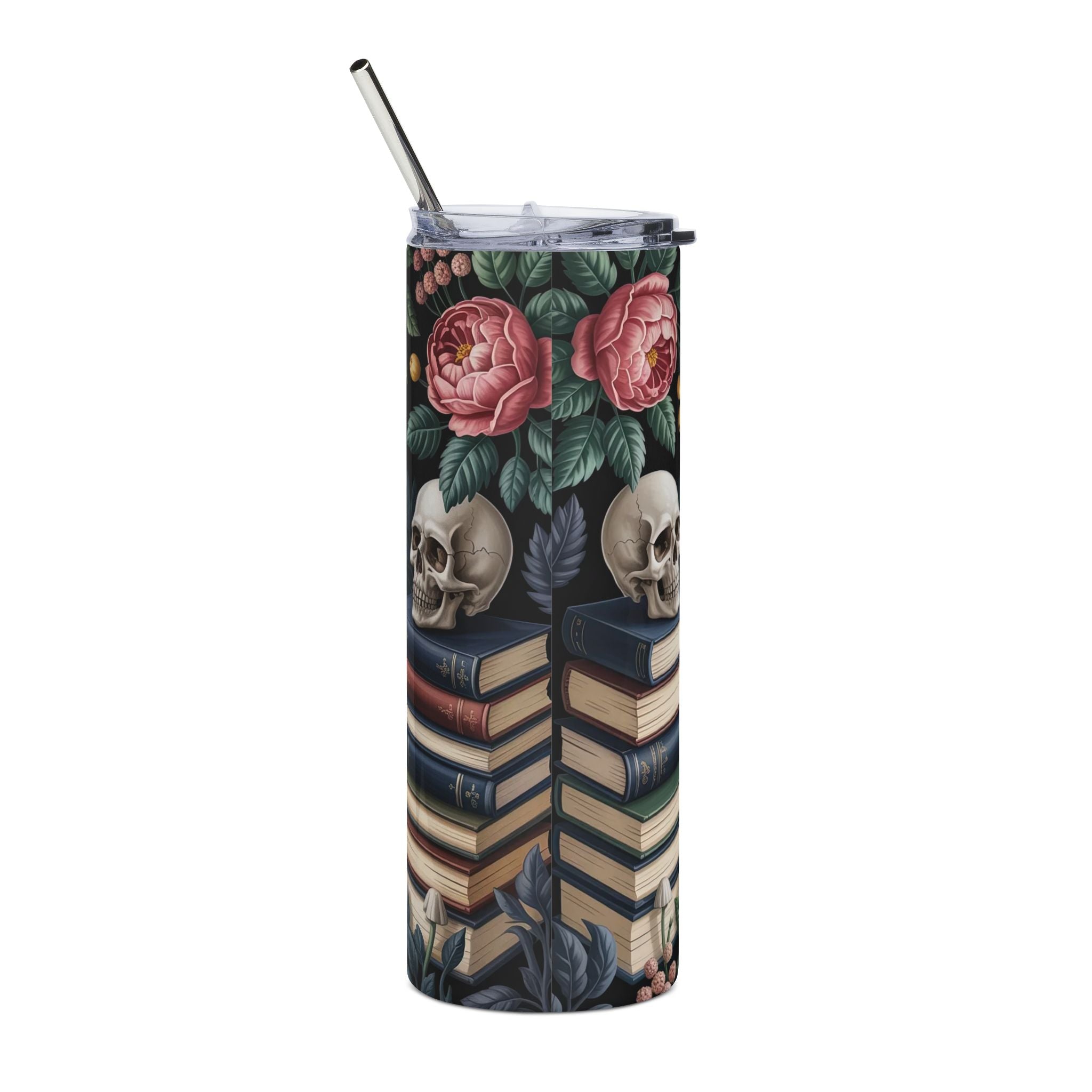 "Easily Distracted by Morally Grey Men" Floral Skull Design — 20oz Stainless Tumbler