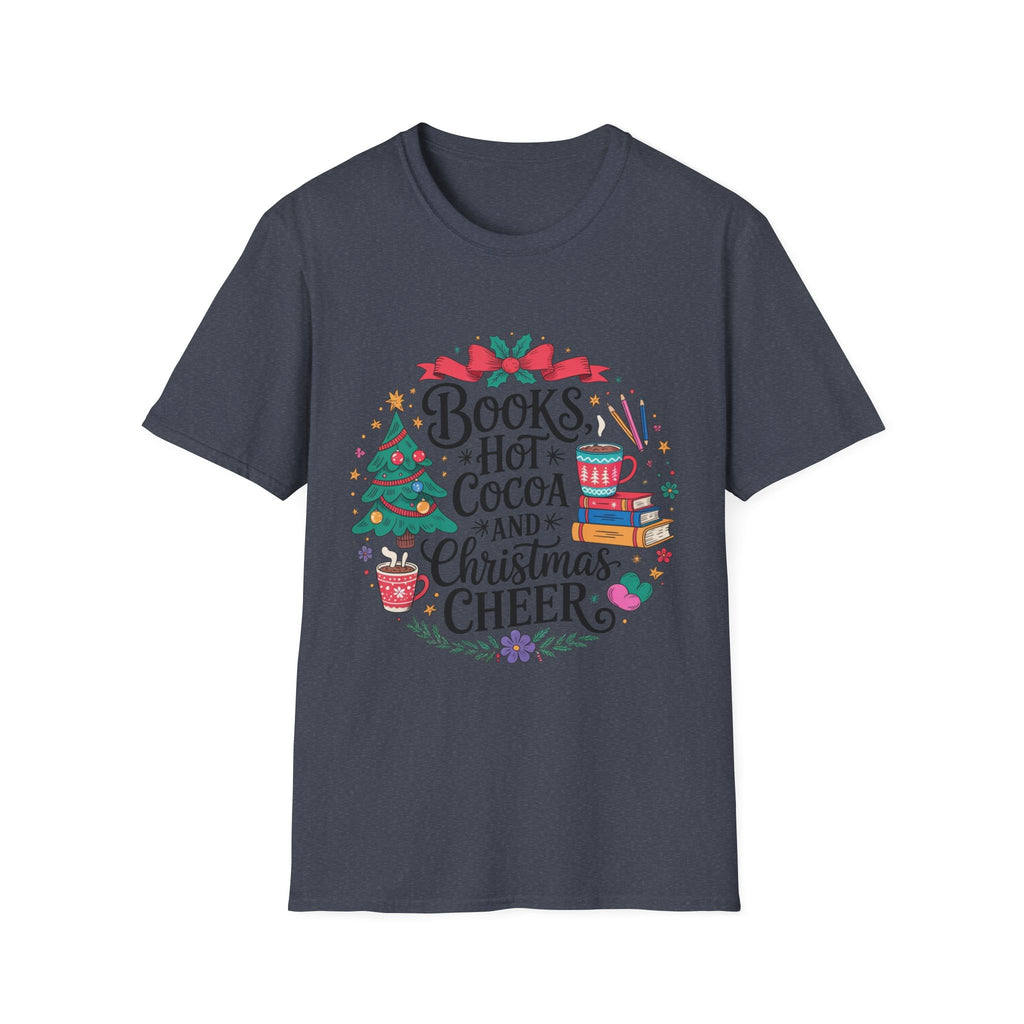 "Books, Hot Cocoa and Christmas Cheer" Holiday Tee for Book Lovers