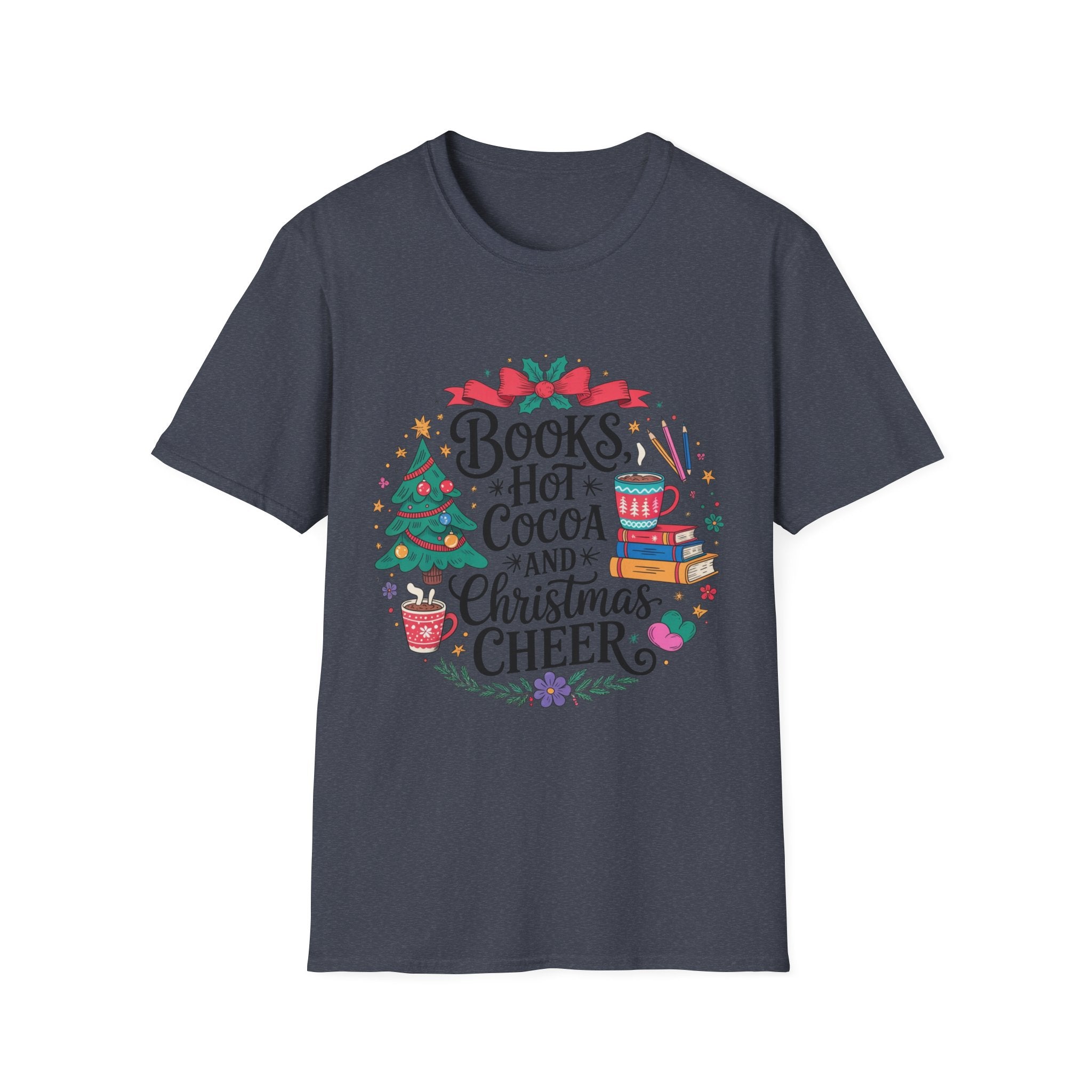 "Books, Hot Cocoa and Christmas Cheer" Holiday Tee for Book Lovers