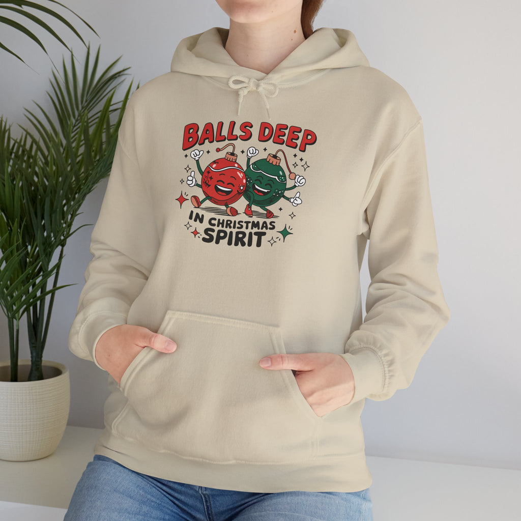 "Balls Deep in Christmas Spirit" Funny Holiday Hoodie