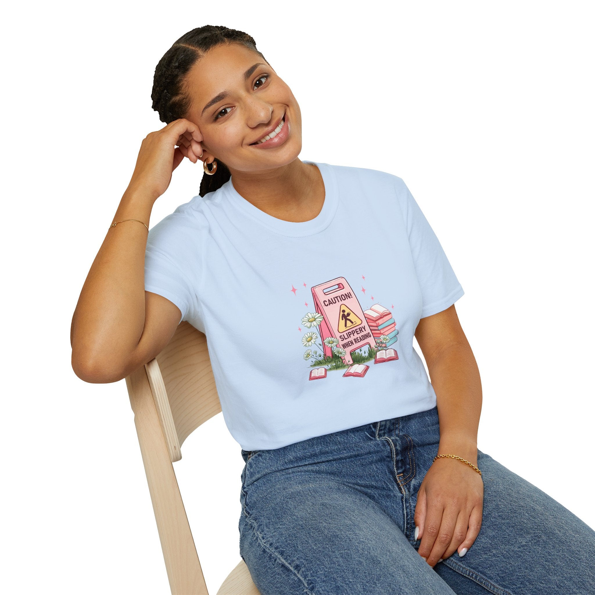 “Caution: Slippery When Reading” Cute Booklover Tee
