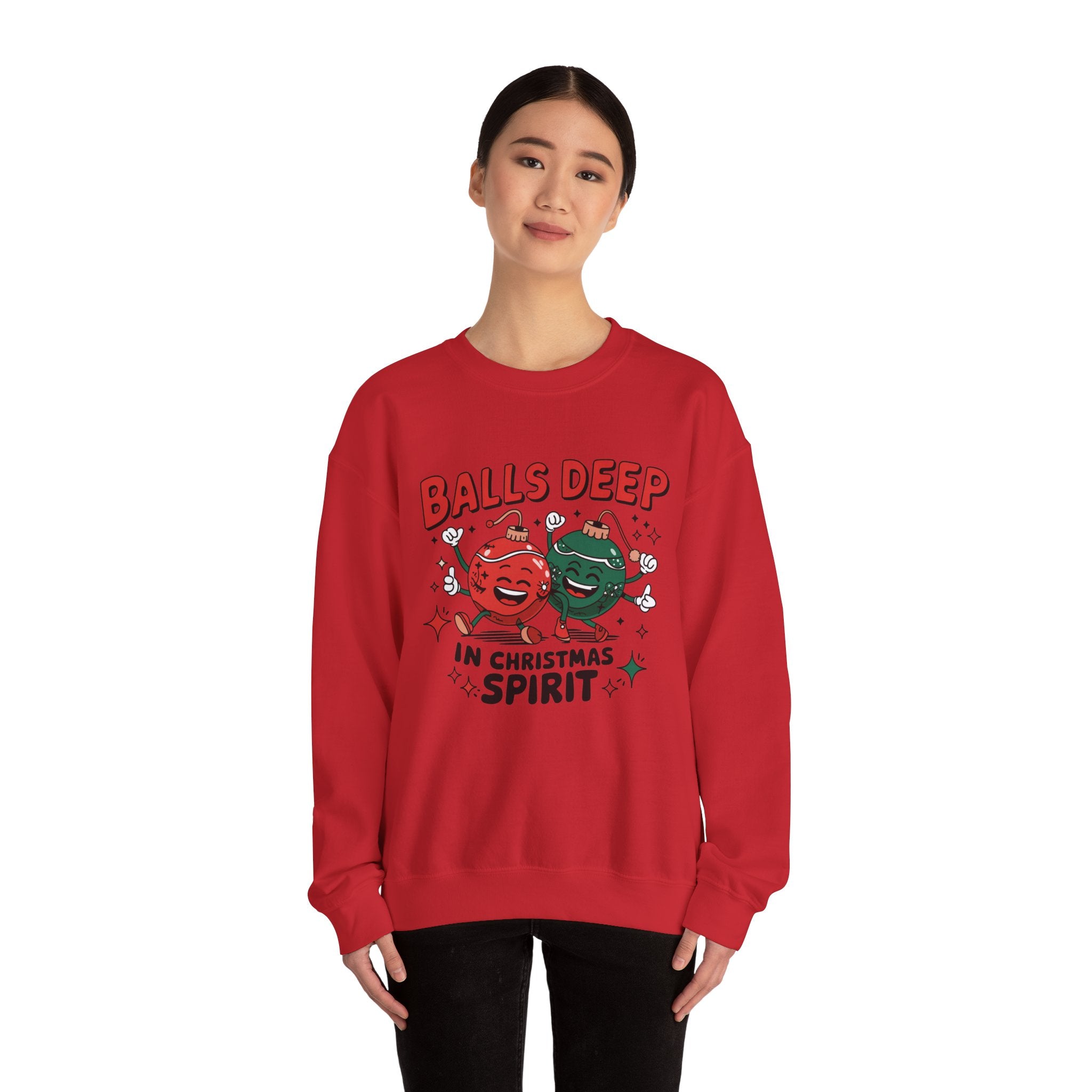 "Balls Deep in Christmas Spirit" Funny Holiday Sweatshirt