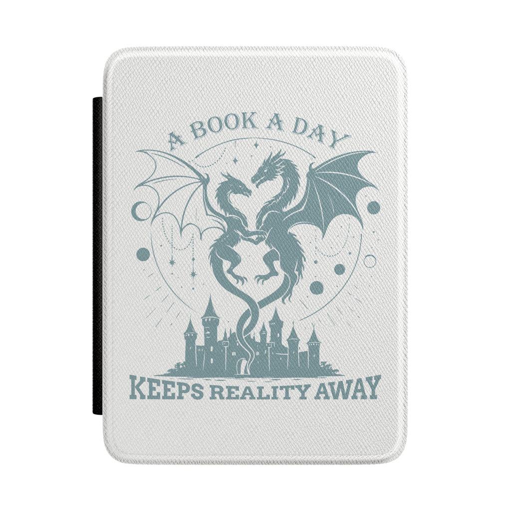 "A Book a Day Keeps Reality Away" Fantasy Dragon Castle Cover — Kindle Case