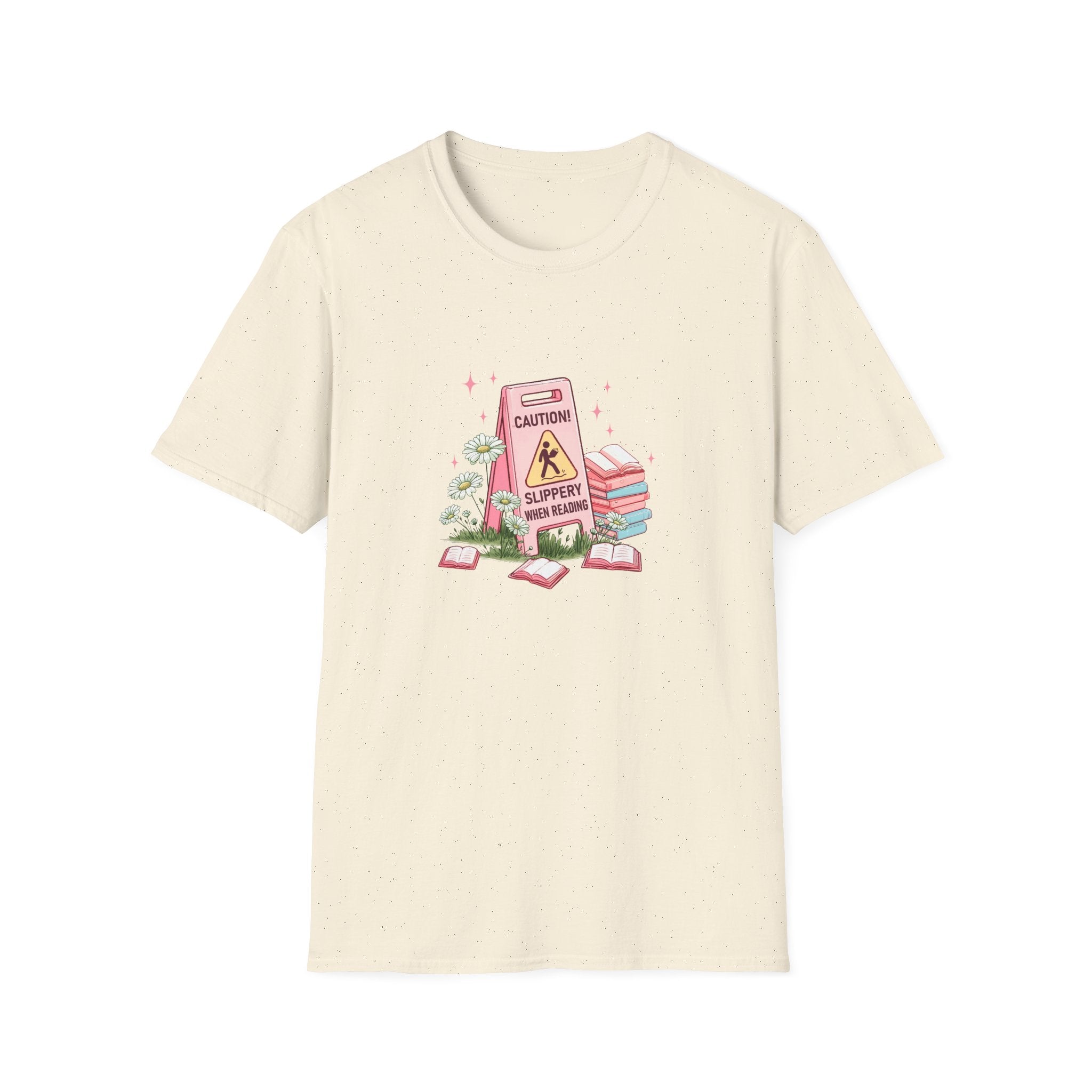 “Caution: Slippery When Reading” Cute Booklover Tee