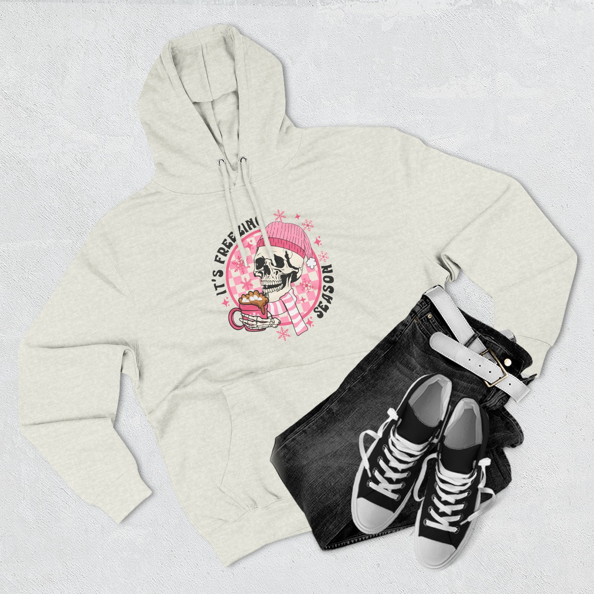 'It's Freezing Season' Hoodie with Skull & Plaid