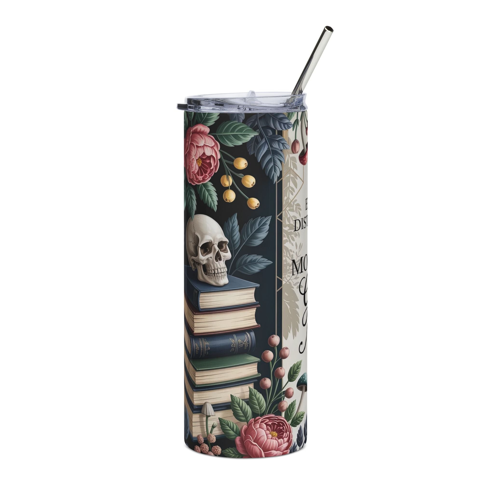 "Easily Distracted by Morally Grey Men" Floral Skull Design — 20oz Stainless Tumbler