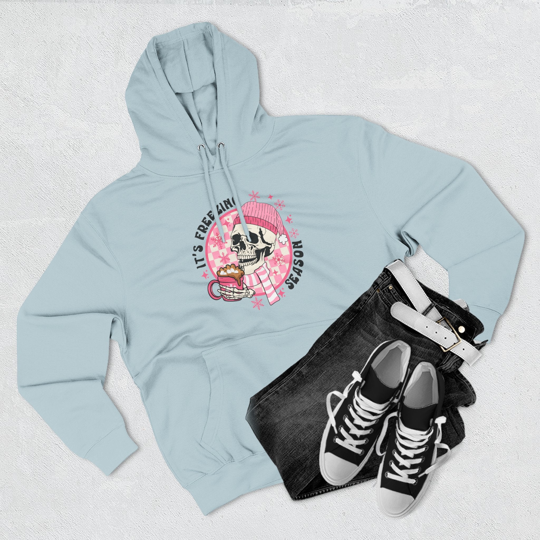 'It's Freezing Season' Hoodie with Skull & Plaid