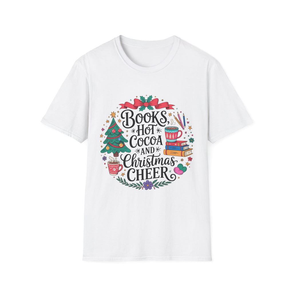 "Books, Hot Cocoa and Christmas Cheer" Holiday Tee for Book Lovers
