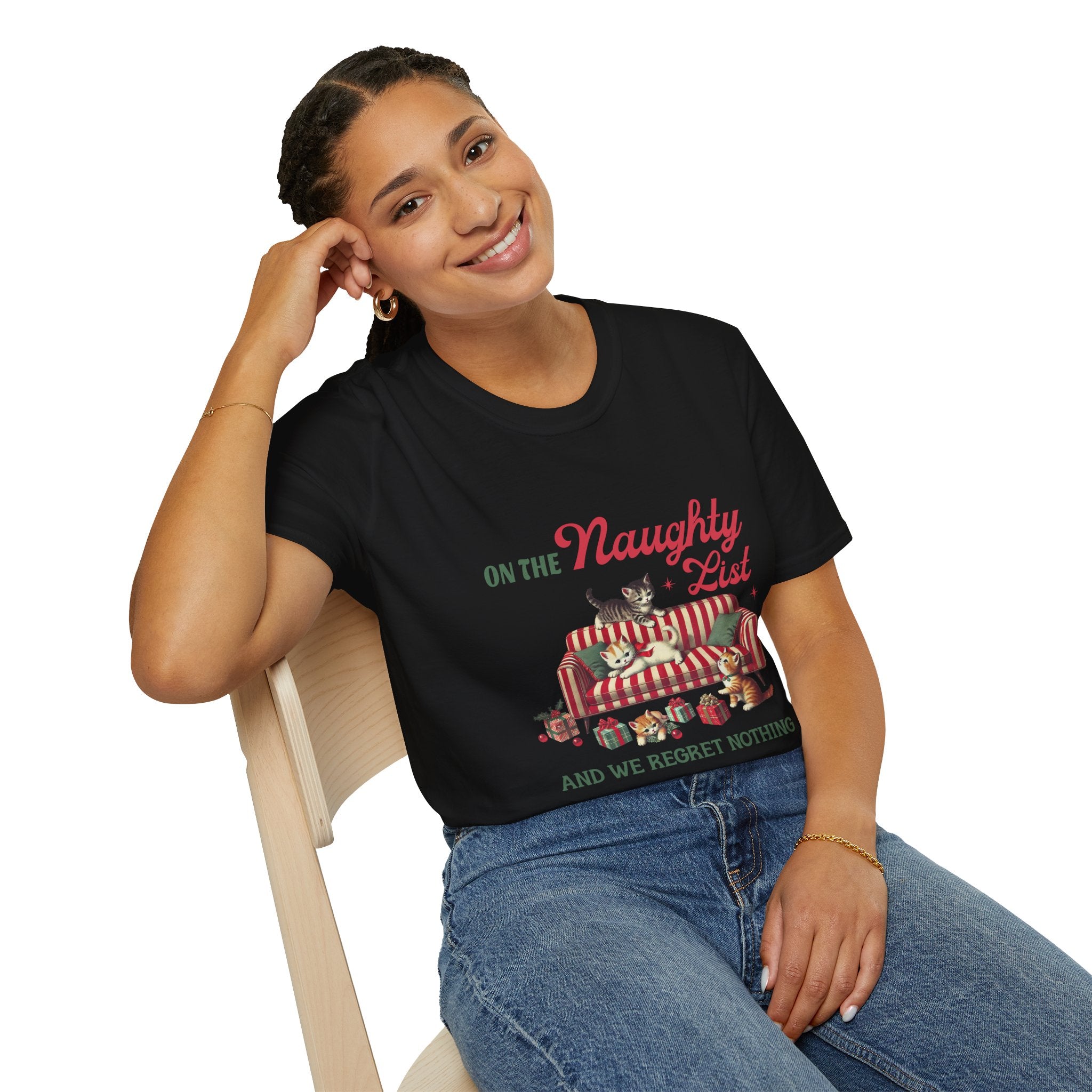 "On the Naughty List and We Regret Nothing" Holiday Cat Tee