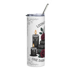 "Living My Best Life One Dark Book At A Time" Gothic Skull & Roses — 20oz Stainless Tumbler