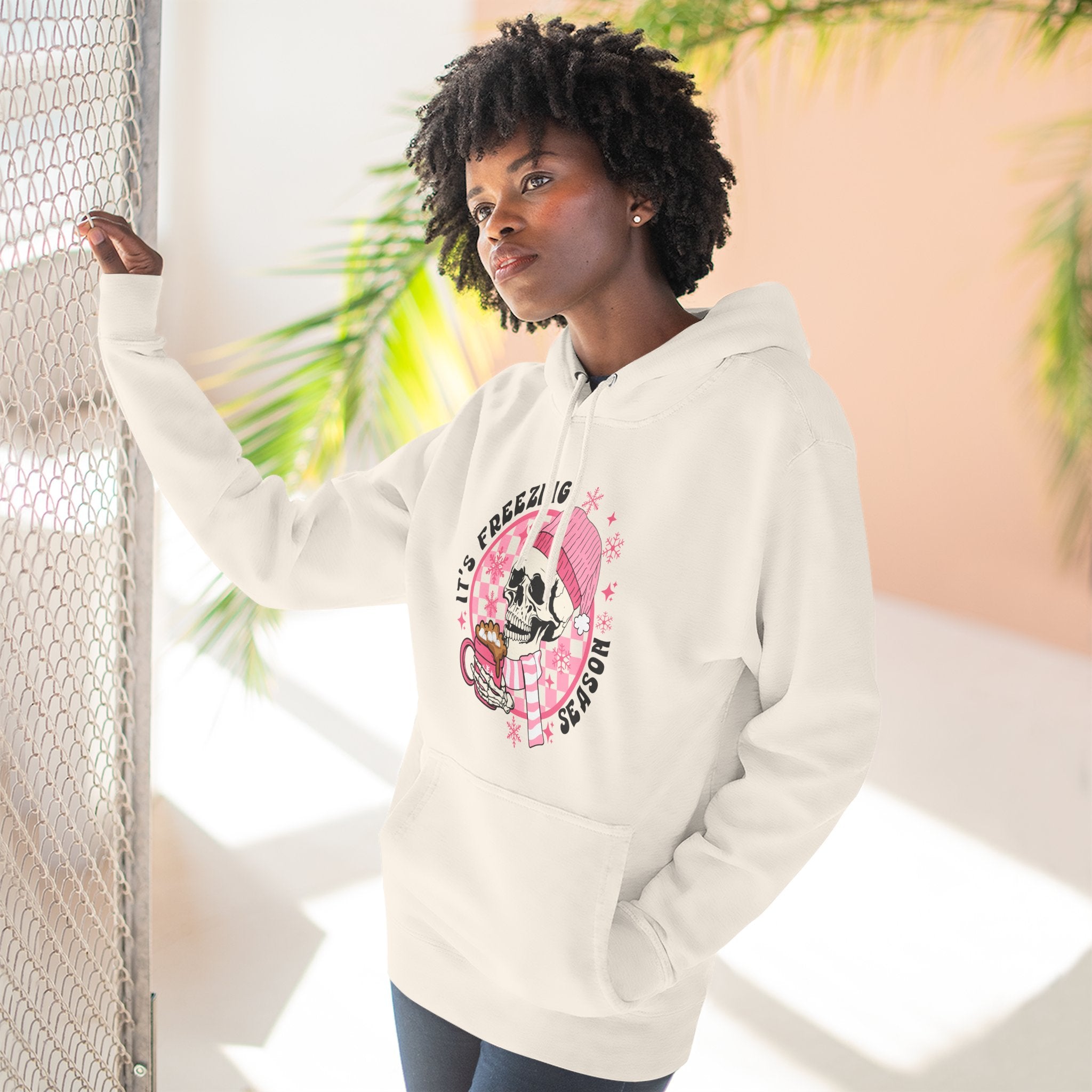 'It's Freezing Season' Hoodie with Skull & Plaid