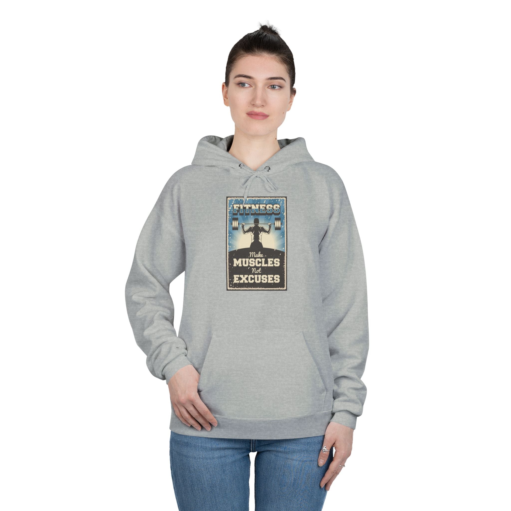 "No Muscles, No Excuses" Vintage Fitness Hoodie