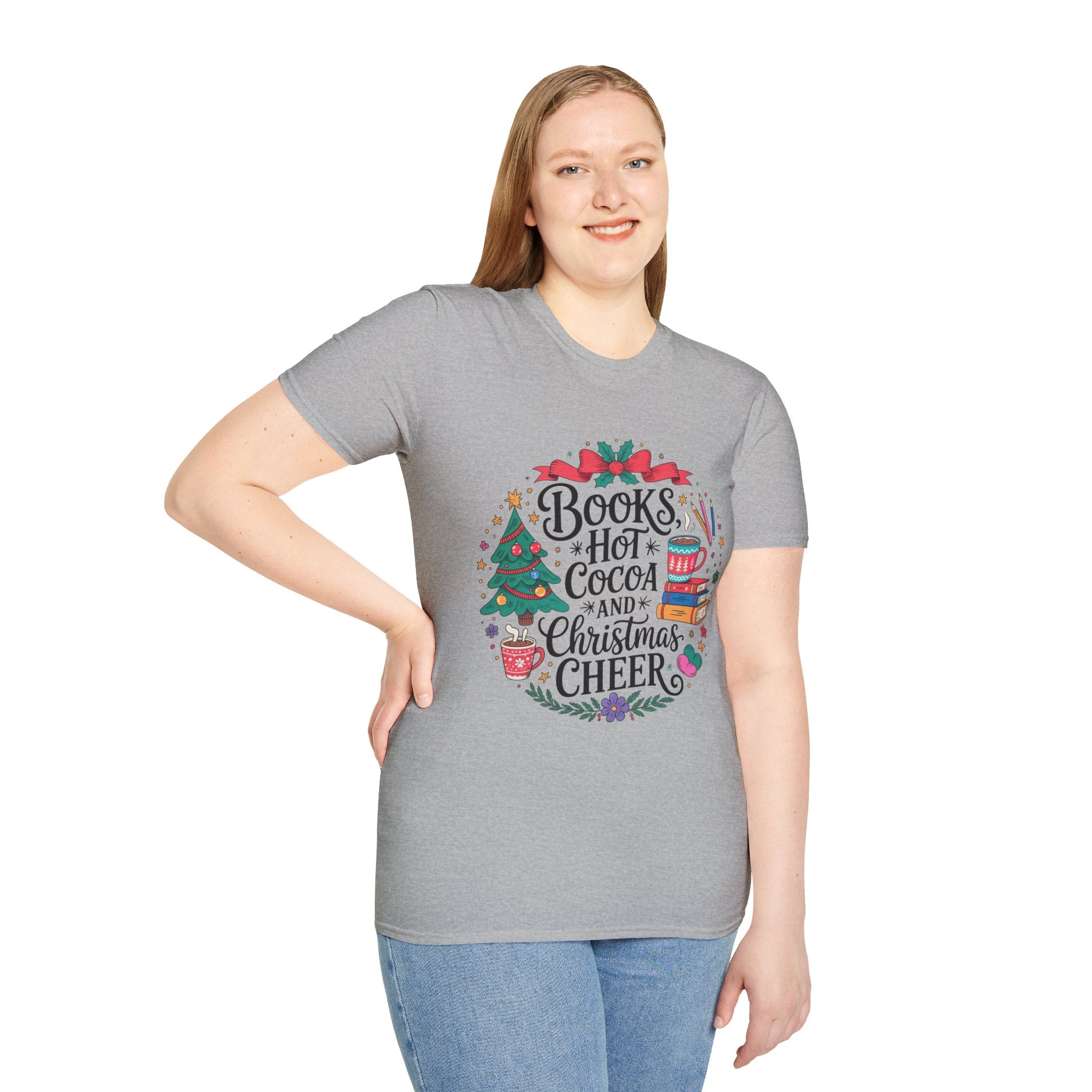 "Books, Hot Cocoa and Christmas Cheer" Holiday Tee for Book Lovers