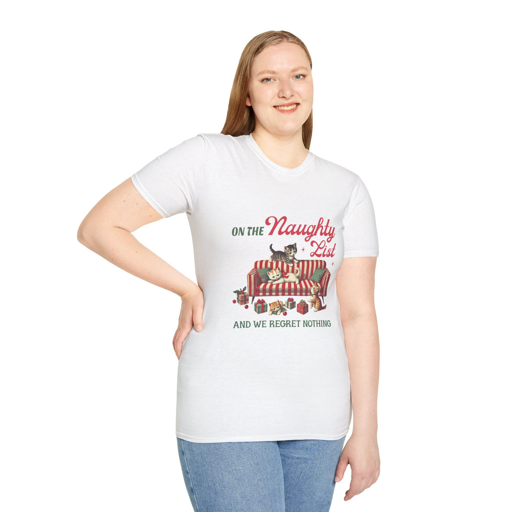 "On the Naughty List and We Regret Nothing" Holiday Cat Tee