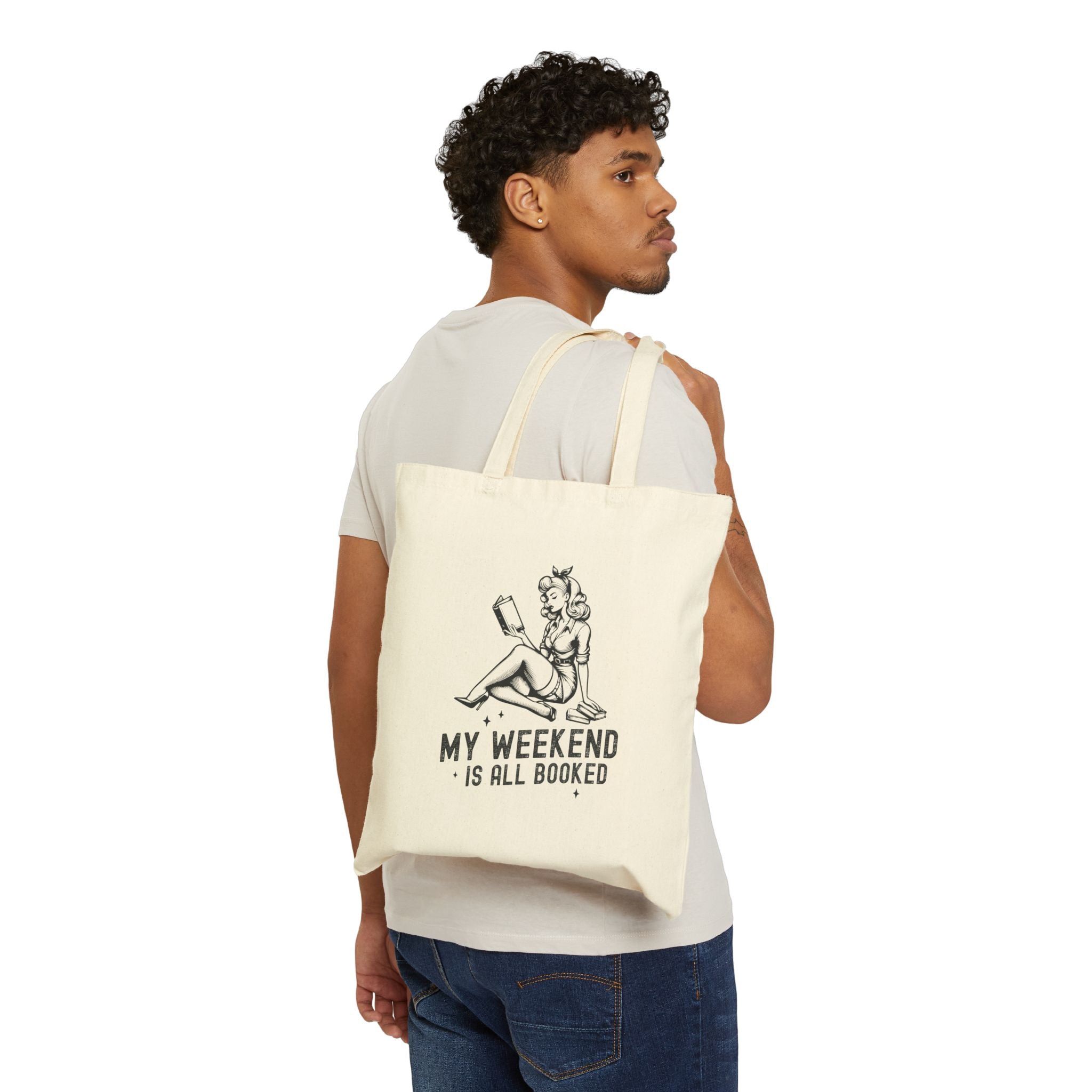 "My Weekend Is All Booked" Reading Canvas Tote