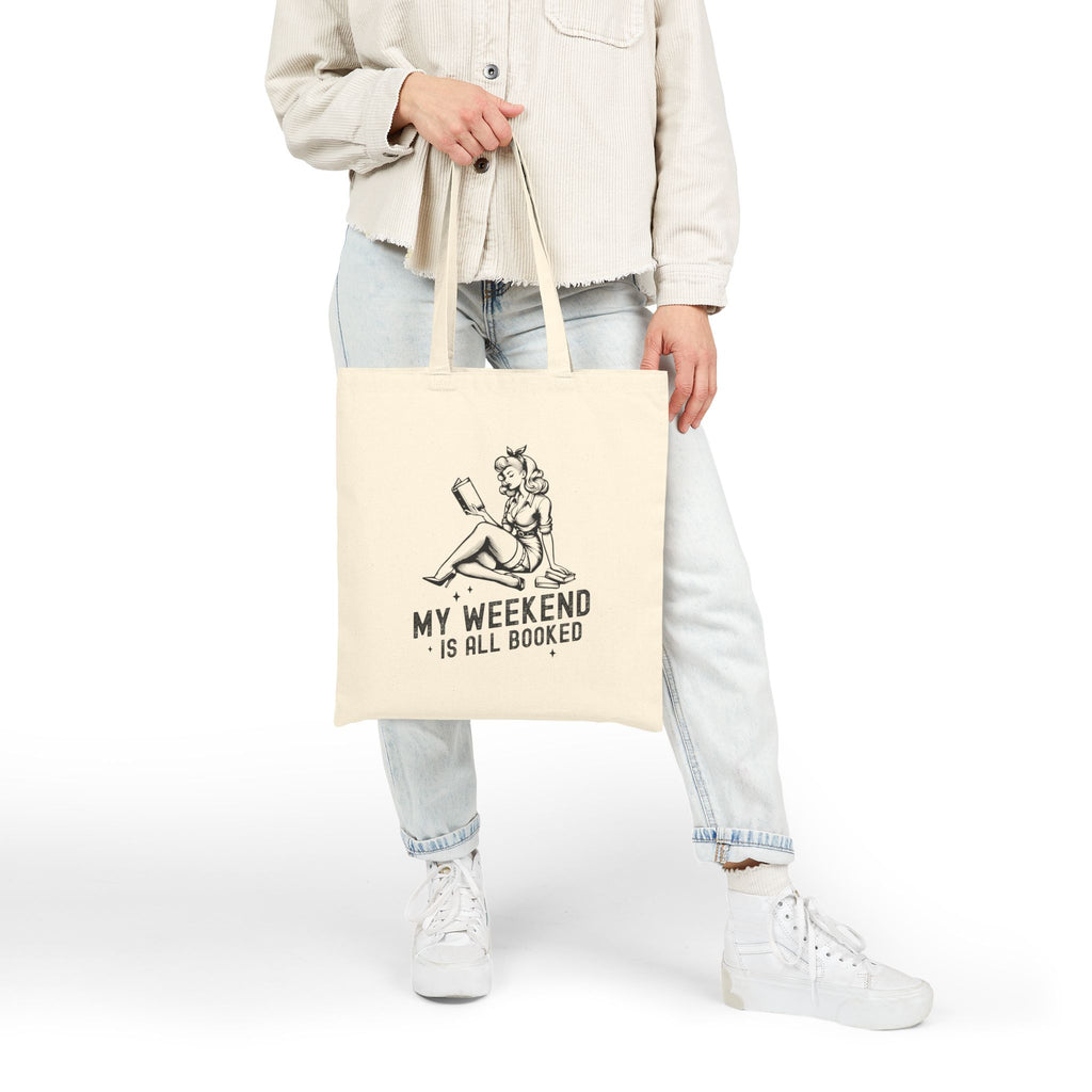 "My Weekend Is All Booked" Reading Canvas Tote