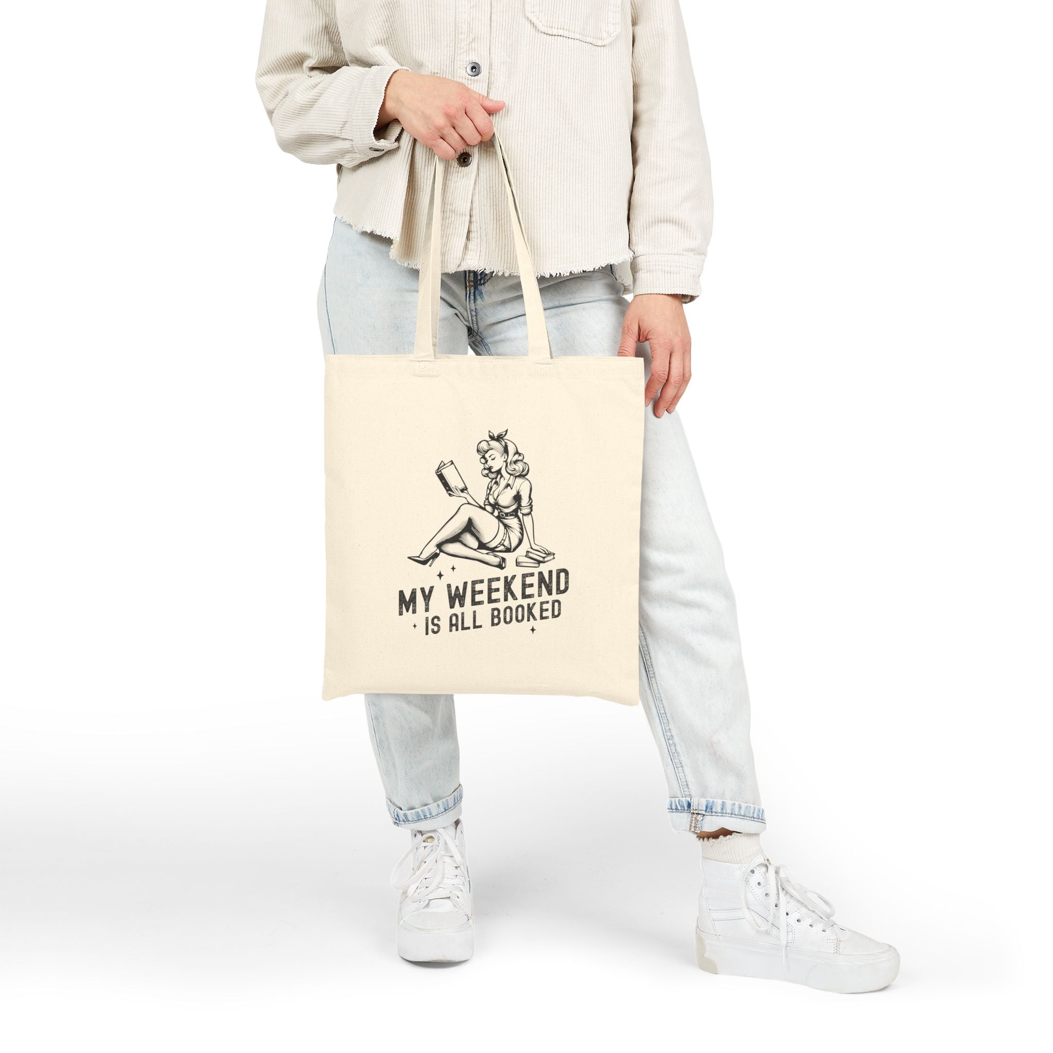 "My Weekend Is All Booked" Reading Canvas Tote