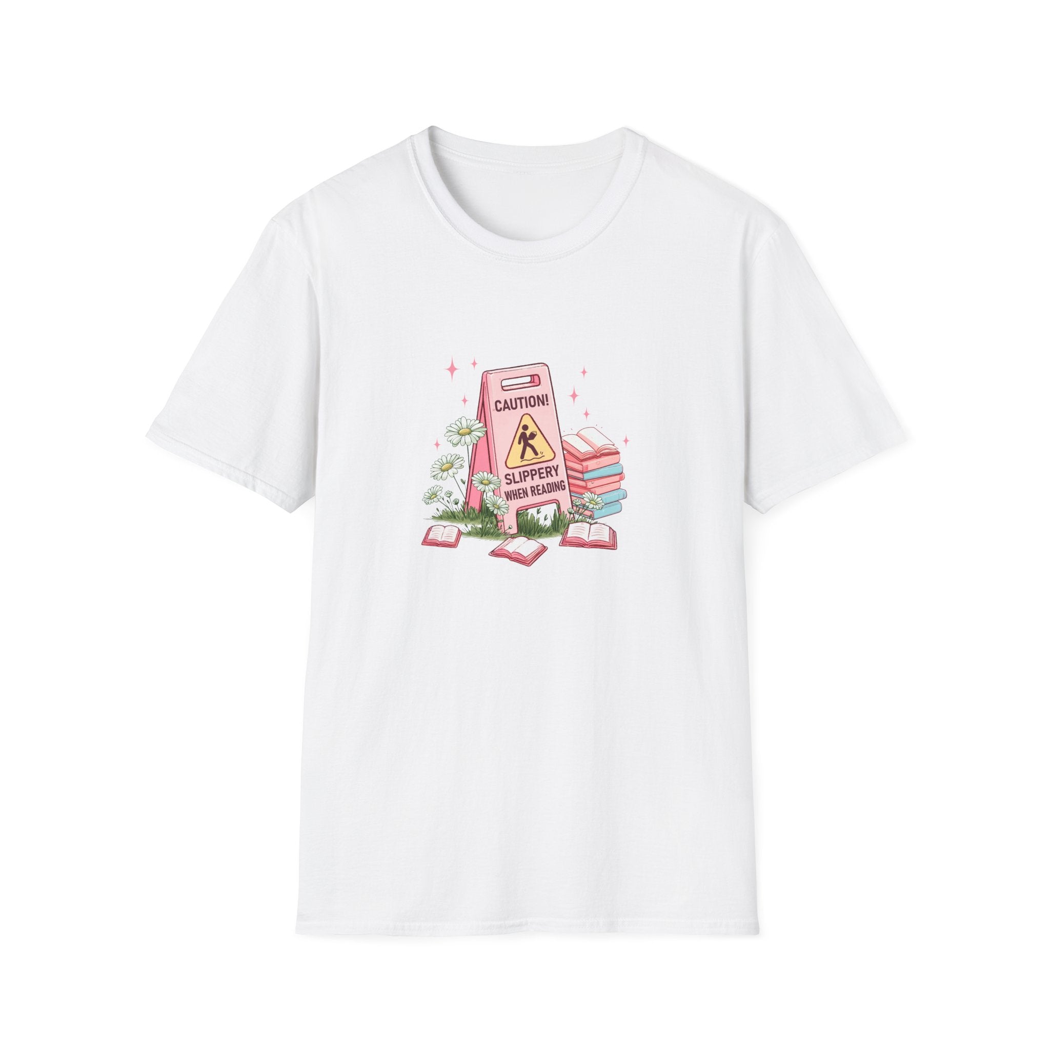 “Caution: Slippery When Reading” Cute Booklover Tee