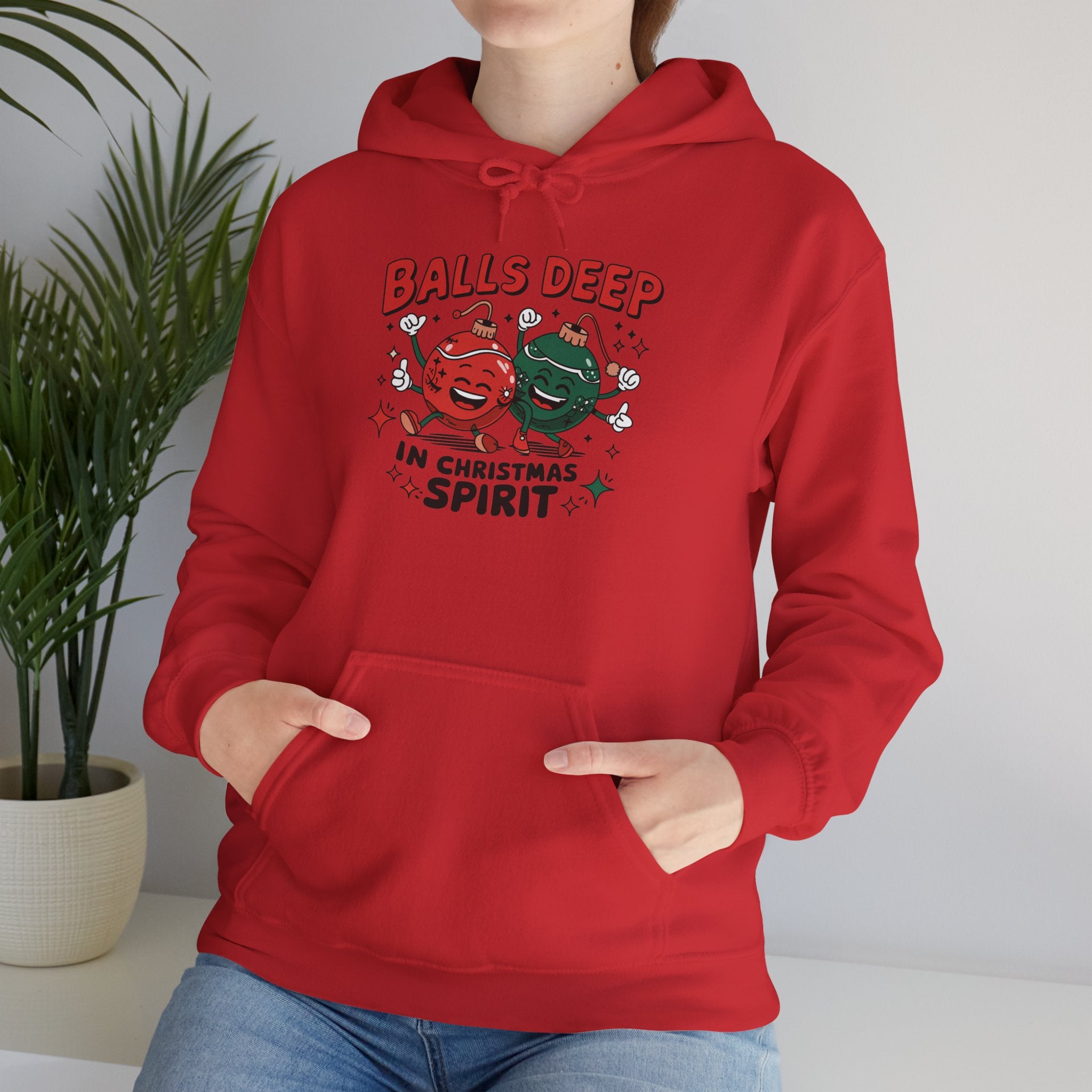 "Balls Deep in Christmas Spirit" Funny Holiday Hoodie