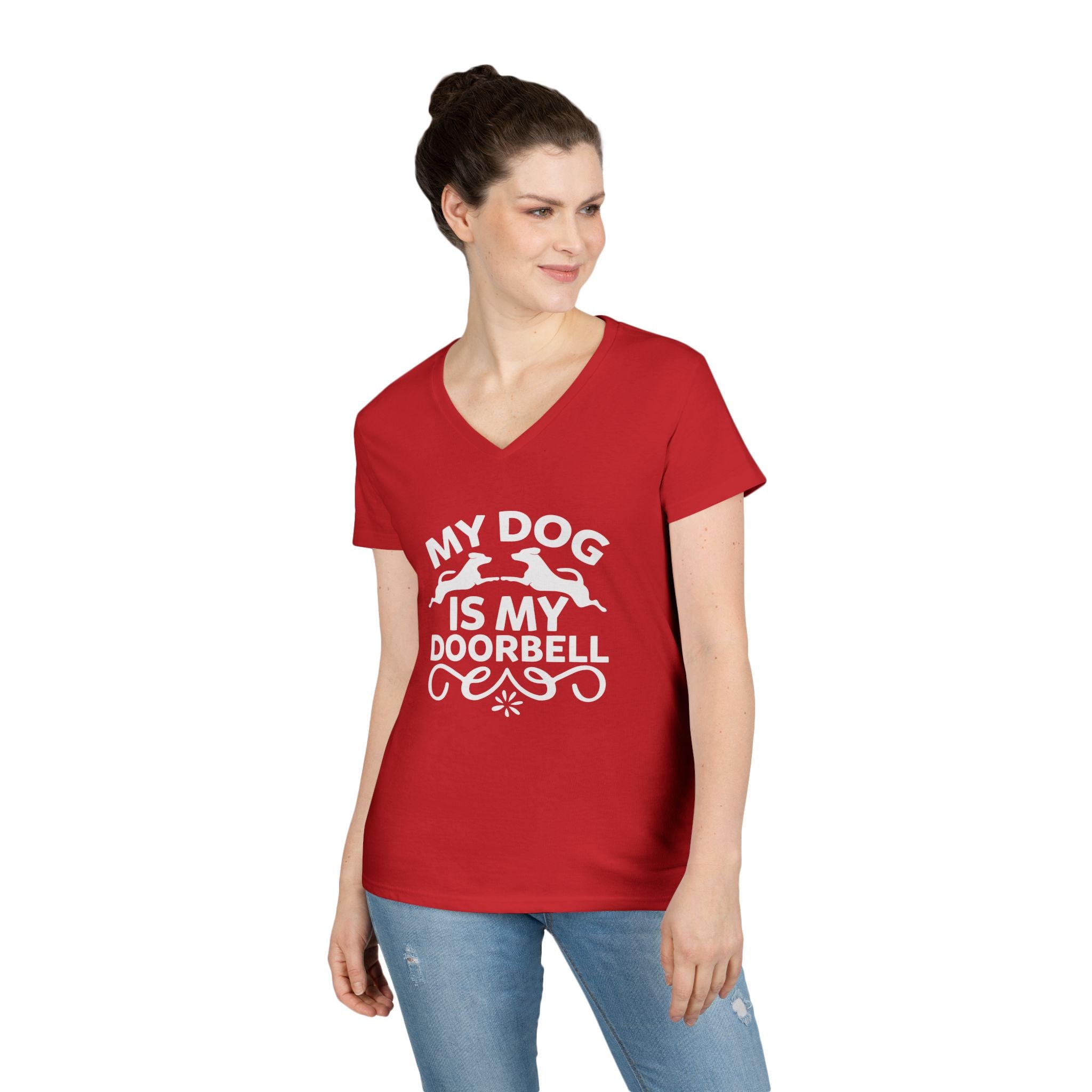 "My Dog Is My Doorbell" Women's V-Neck Tee