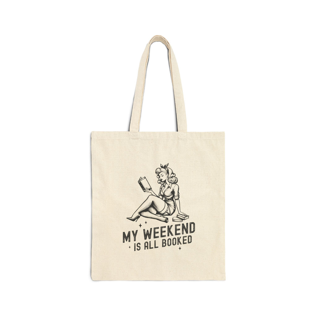 "My Weekend Is All Booked" Reading Canvas Tote