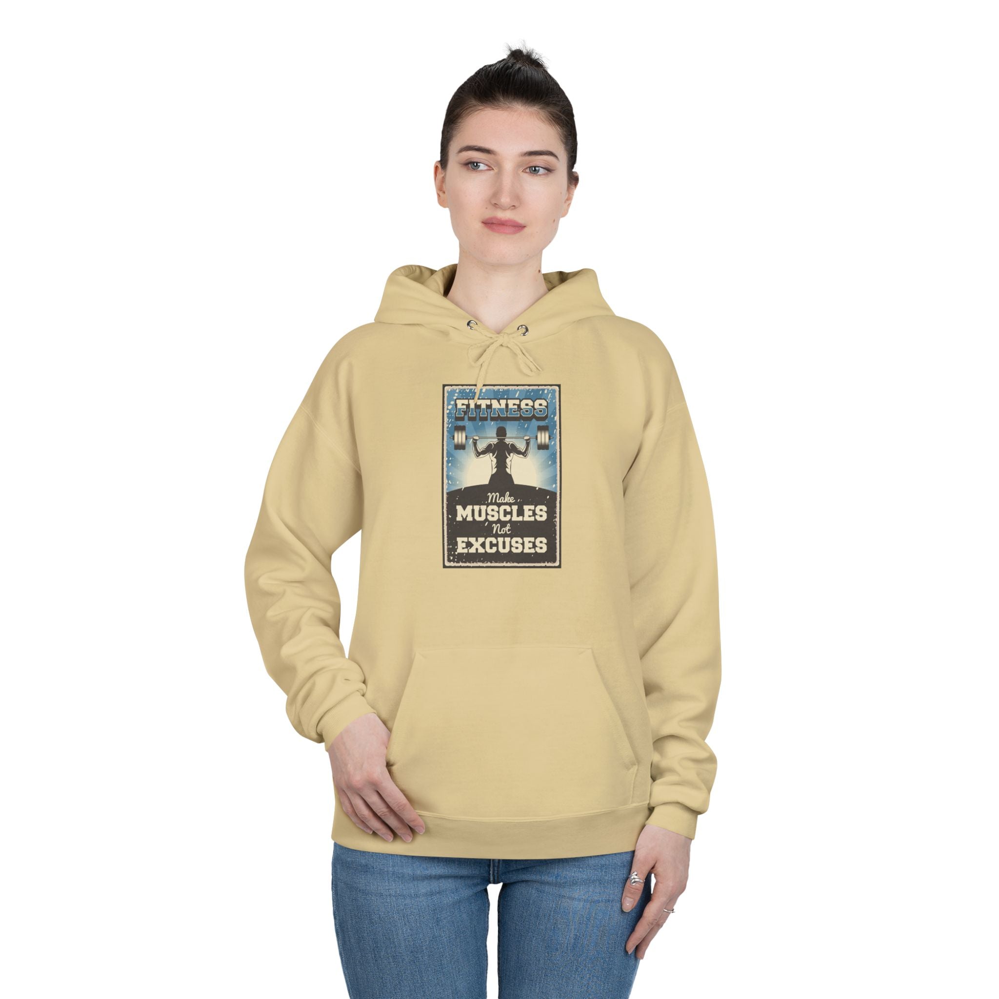 "No Muscles, No Excuses" Vintage Fitness Hoodie