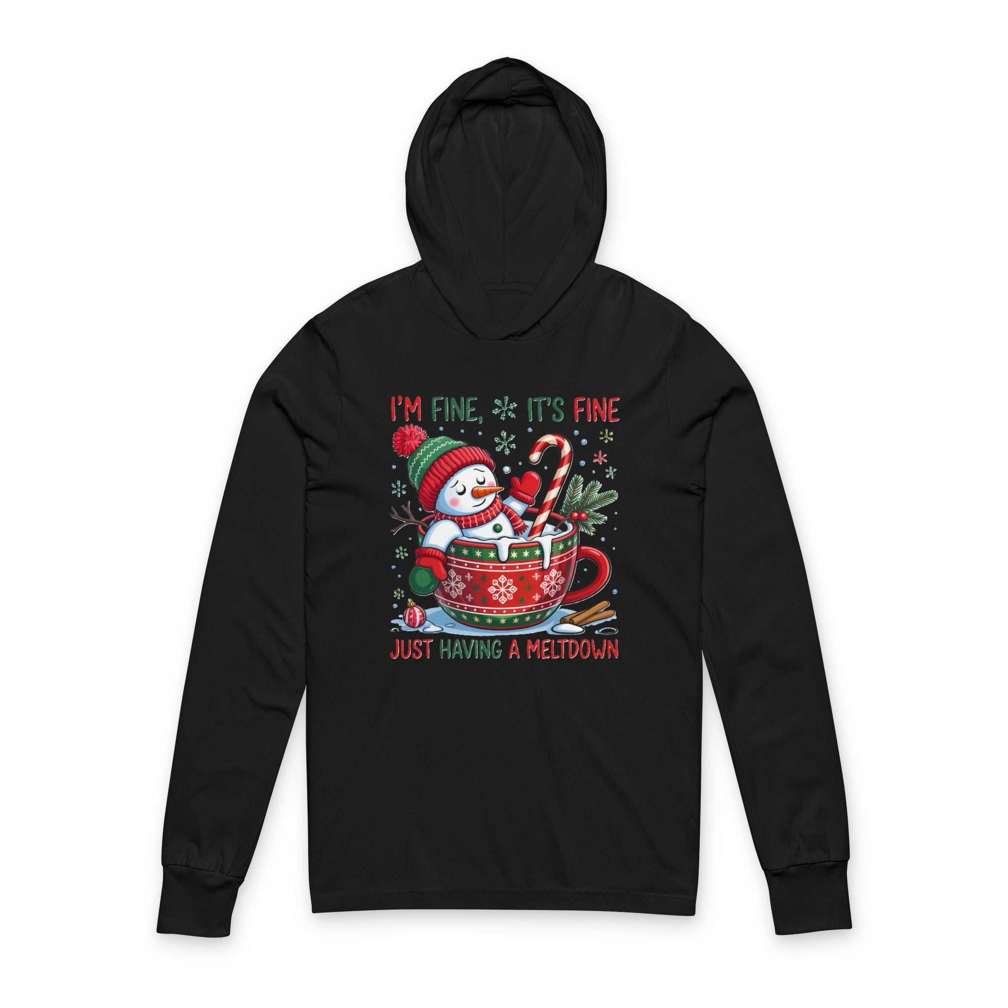 Festive Snowman Meltdown Long Sleeve Tee with Hood