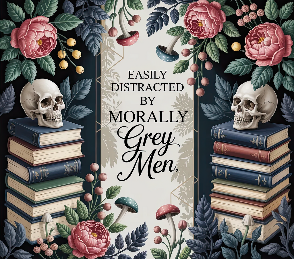 "Easily Distracted by Morally Grey Men" Floral Skull Design — 20oz Stainless Tumbler