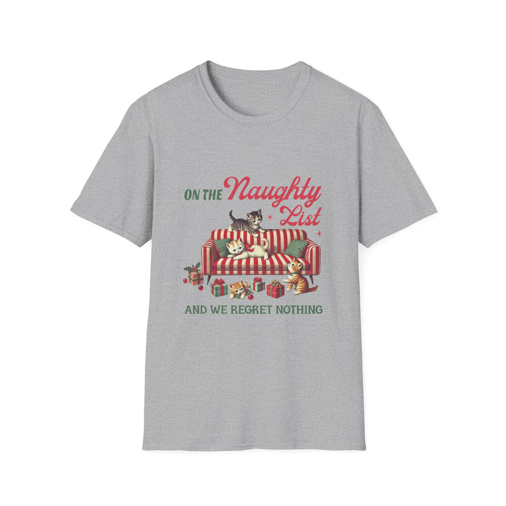 "On the Naughty List and We Regret Nothing" Holiday Cat Tee