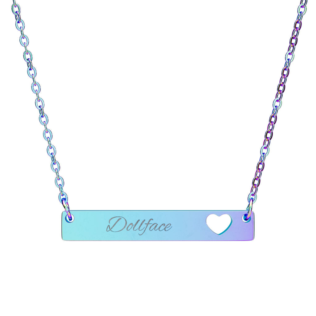 Cutout Heart Bar Necklace (Personalized and Engraved)
