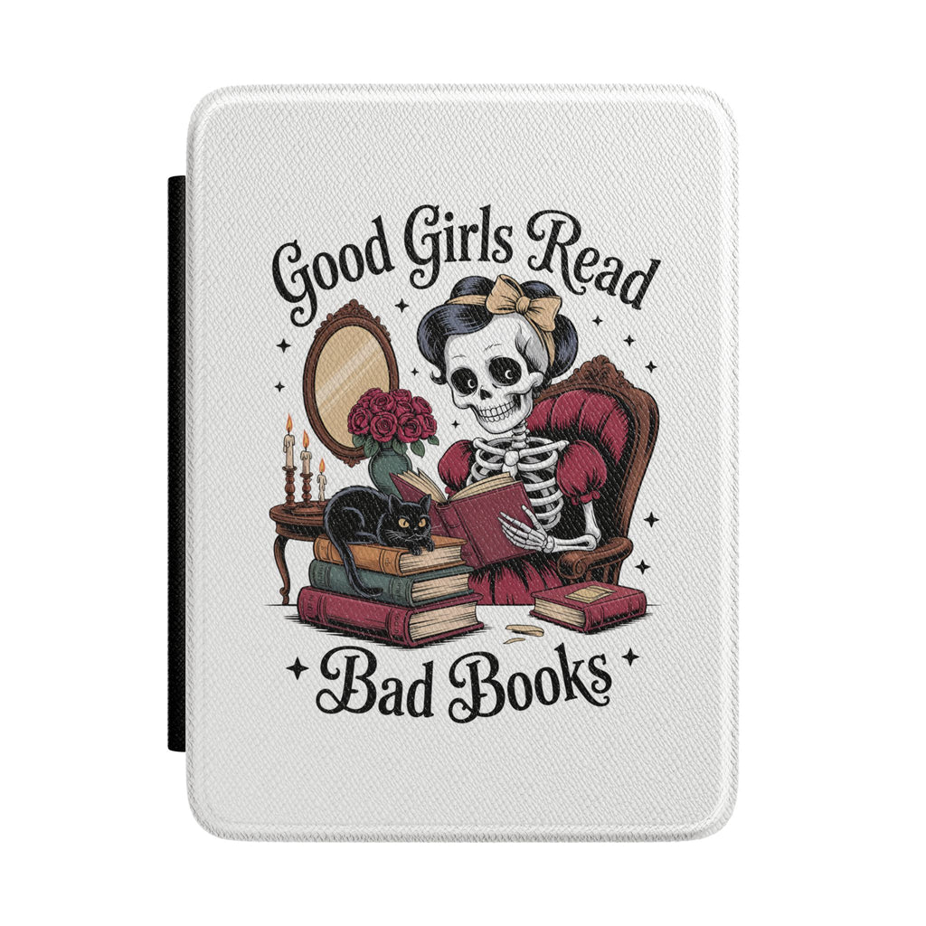 "Good Girls Read Bad Books" Skeleton Reader — Kindle Case Cover