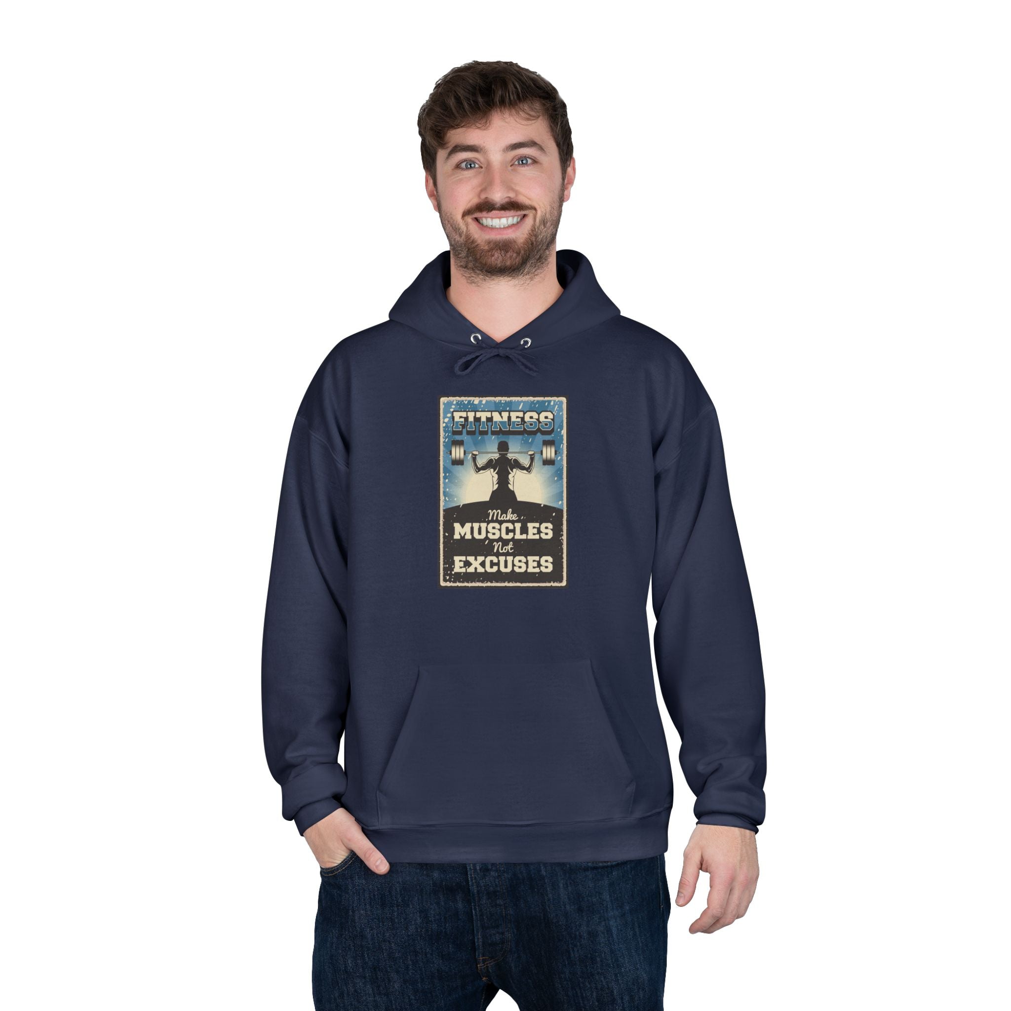 "No Muscles, No Excuses" Vintage Fitness Hoodie