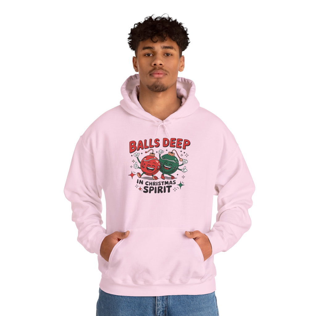 "Balls Deep in Christmas Spirit" Funny Holiday Hoodie