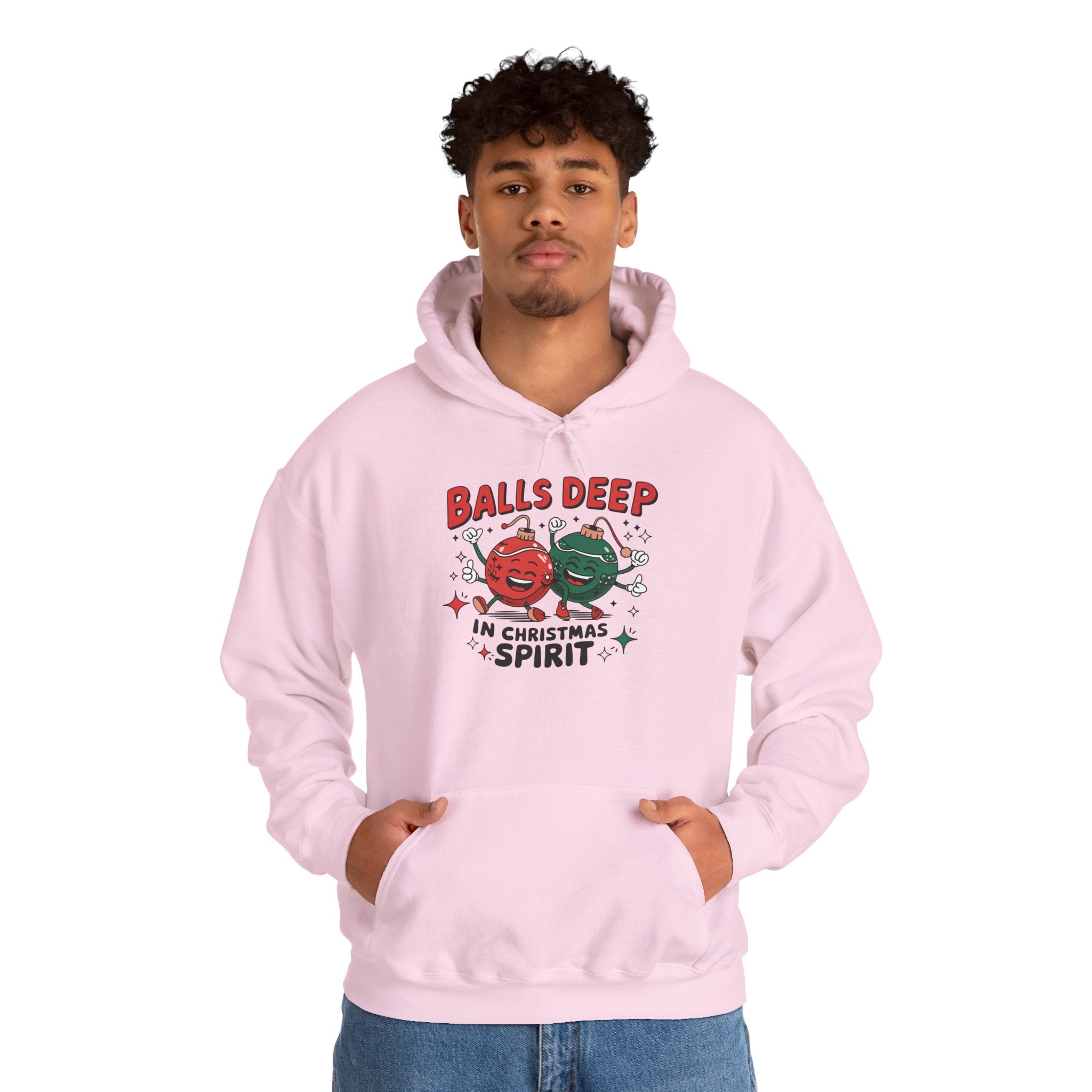 "Balls Deep in Christmas Spirit" Funny Holiday Hoodie