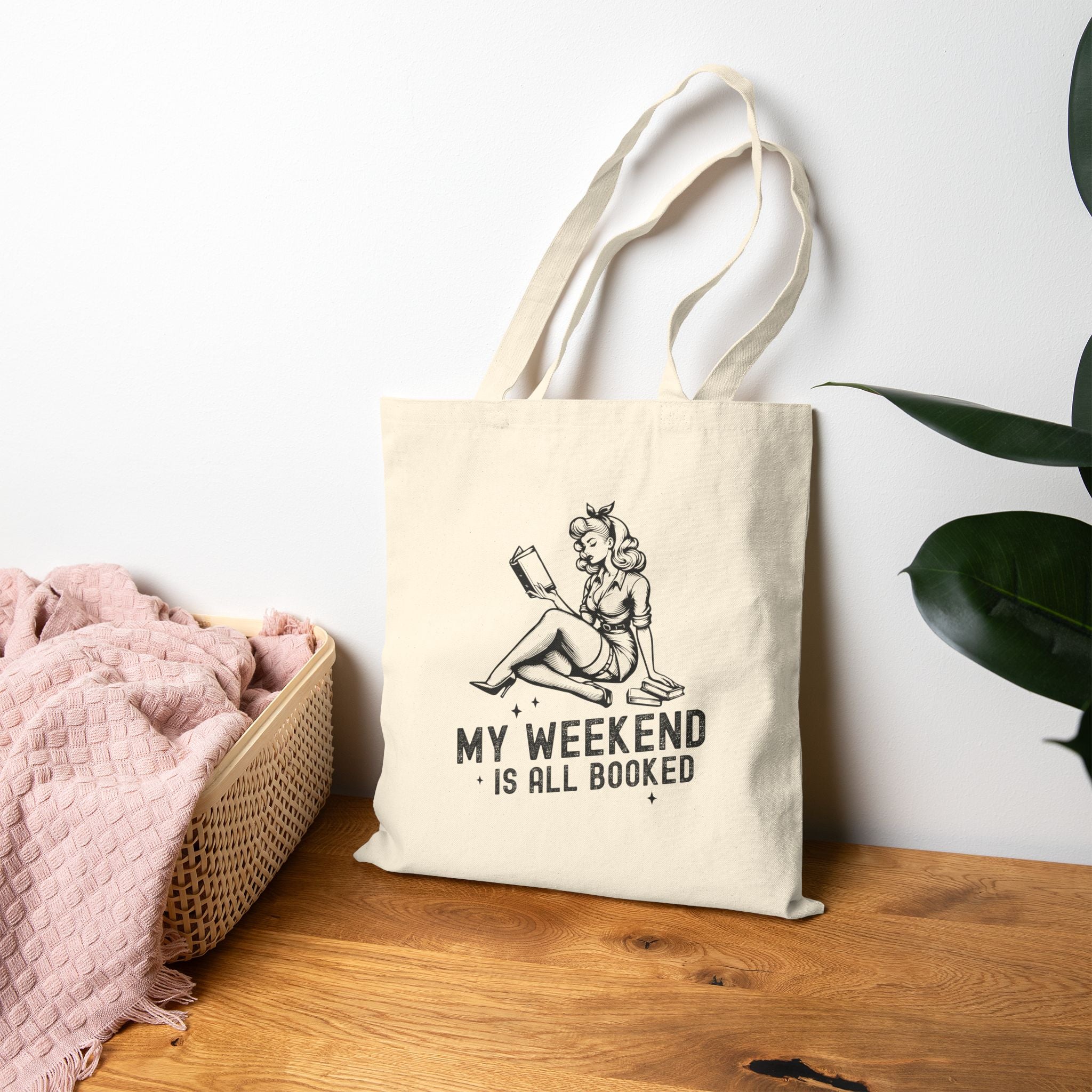 "My Weekend Is All Booked" Reading Canvas Tote