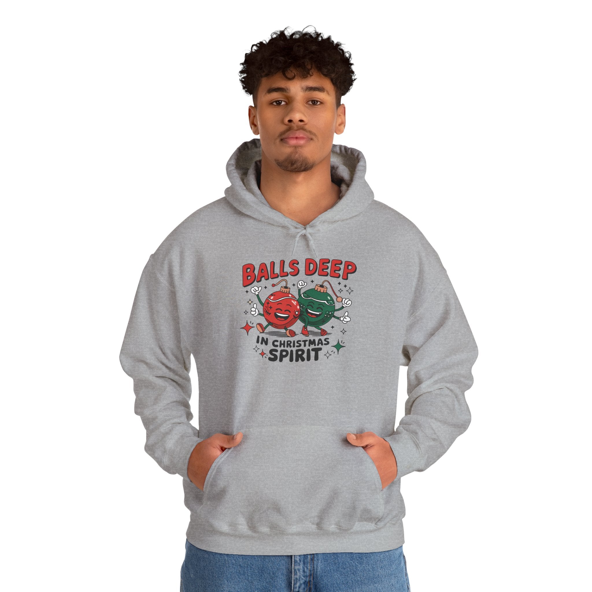 "Balls Deep in Christmas Spirit" Funny Holiday Hoodie