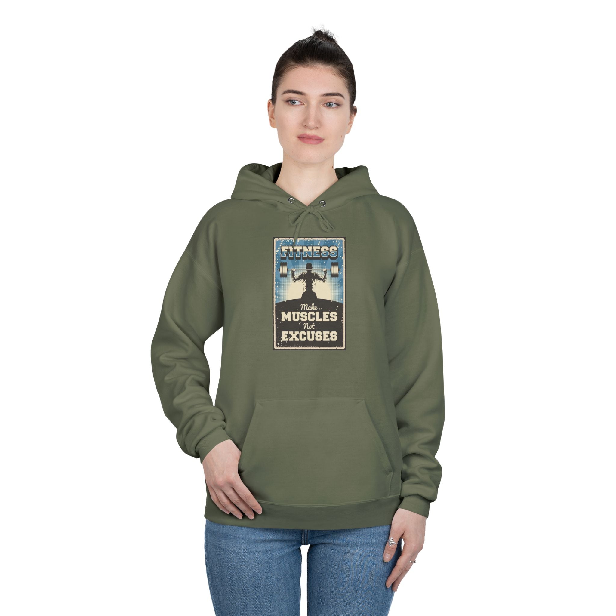 "No Muscles, No Excuses" Vintage Fitness Hoodie