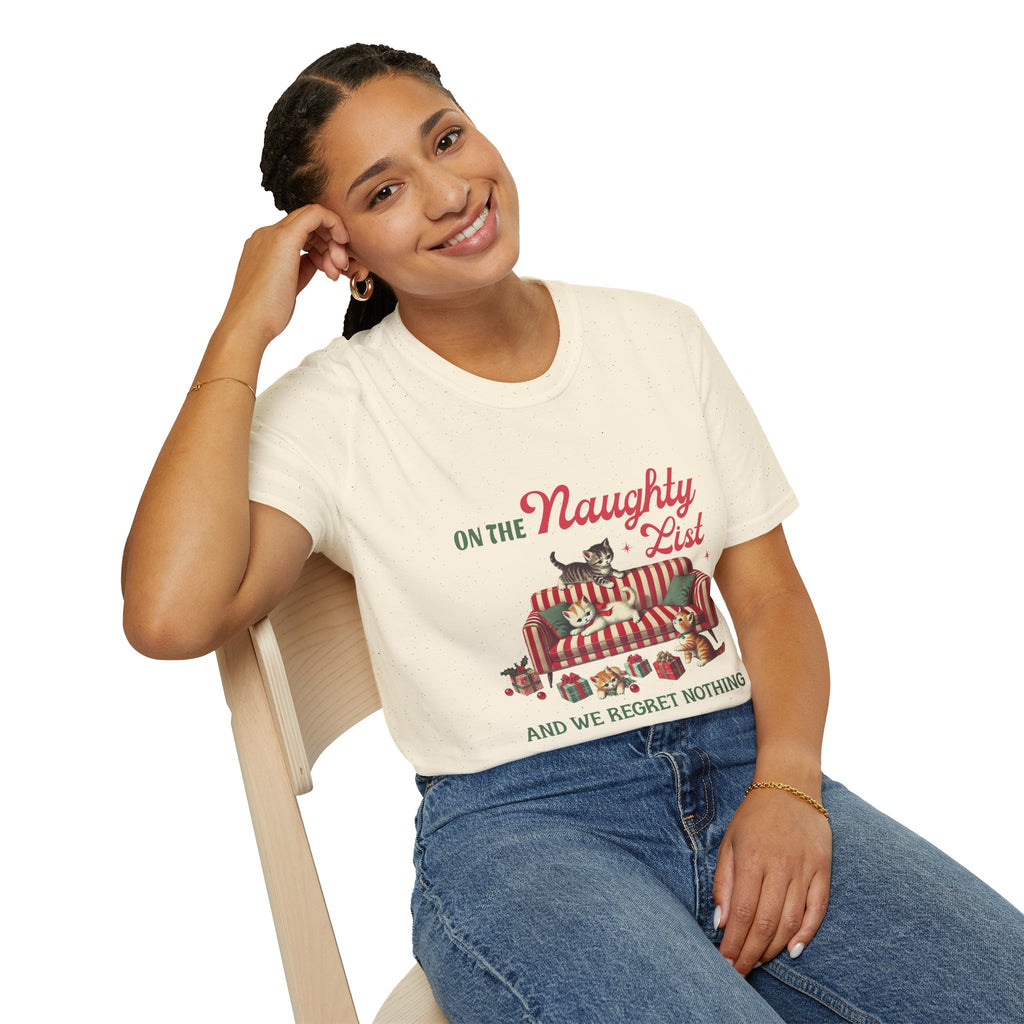 "On the Naughty List and We Regret Nothing" Holiday Cat Tee