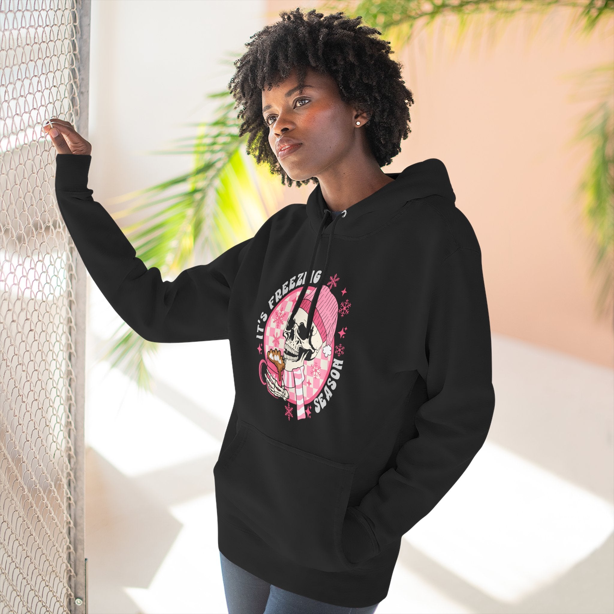 'It's Freezing Season' Hoodie with Skull & Plaid
