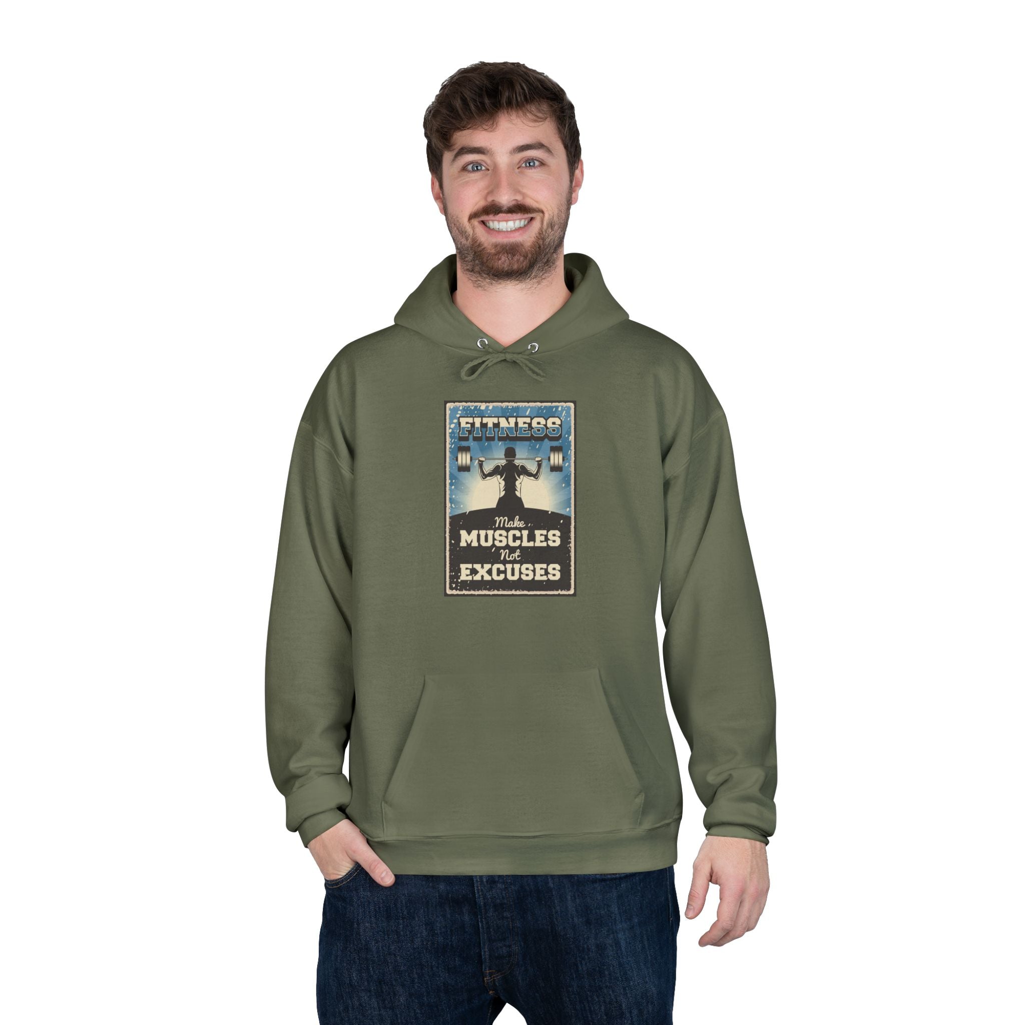 "No Muscles, No Excuses" Vintage Fitness Hoodie