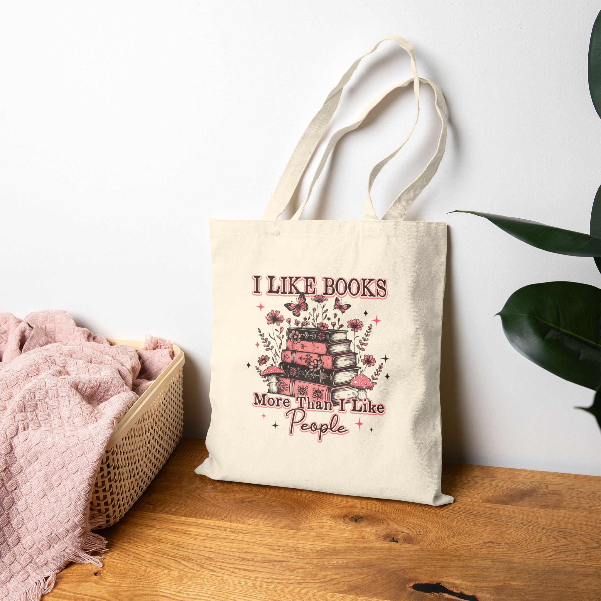 "I Like Books More Than I Like People" Book Lover Canvas Tote
