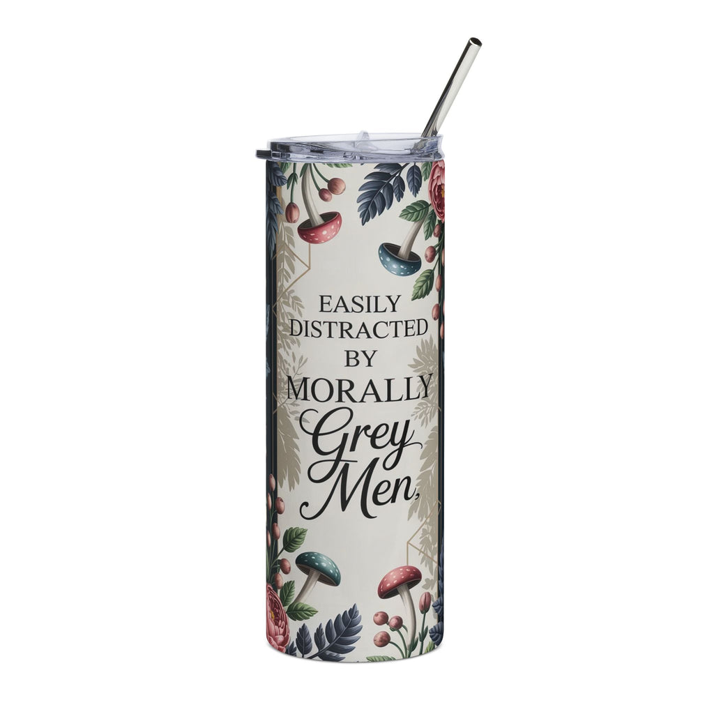 "Easily Distracted by Morally Grey Men" Floral Skull Design — 20oz Stainless Tumbler