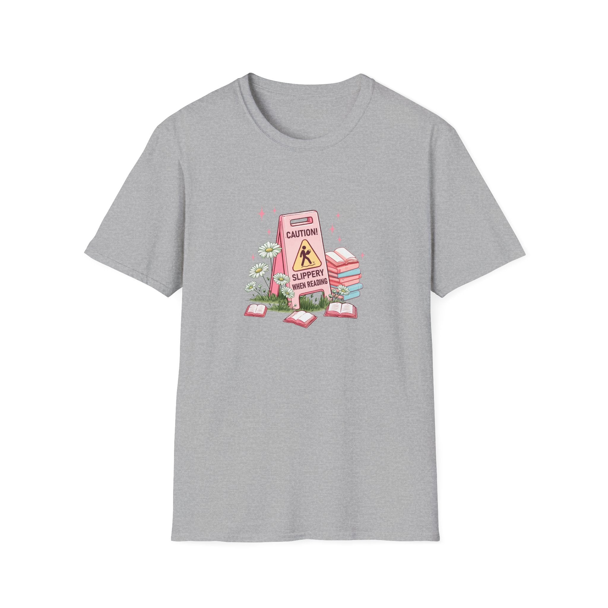 “Caution: Slippery When Reading” Cute Booklover Tee