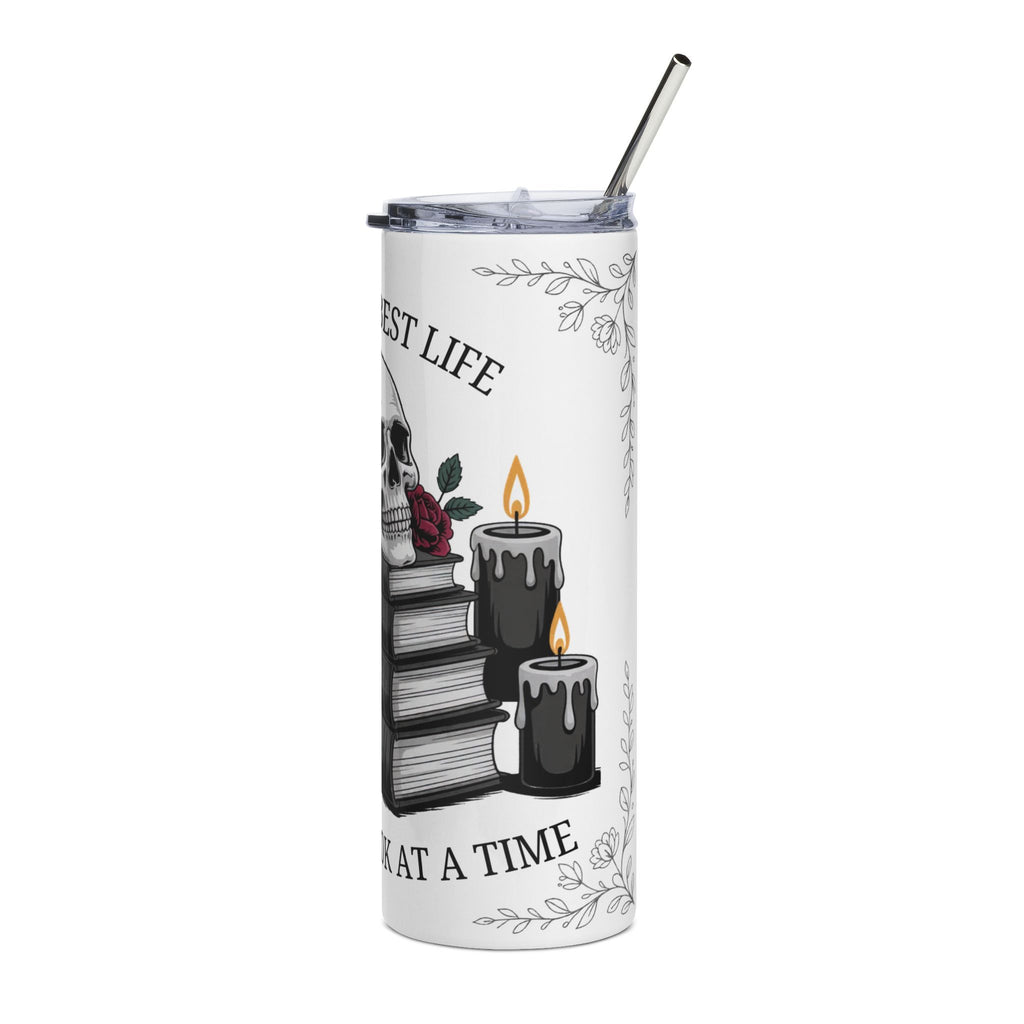 "Living My Best Life One Dark Book At A Time" Gothic Skull & Roses — 20oz Stainless Tumbler