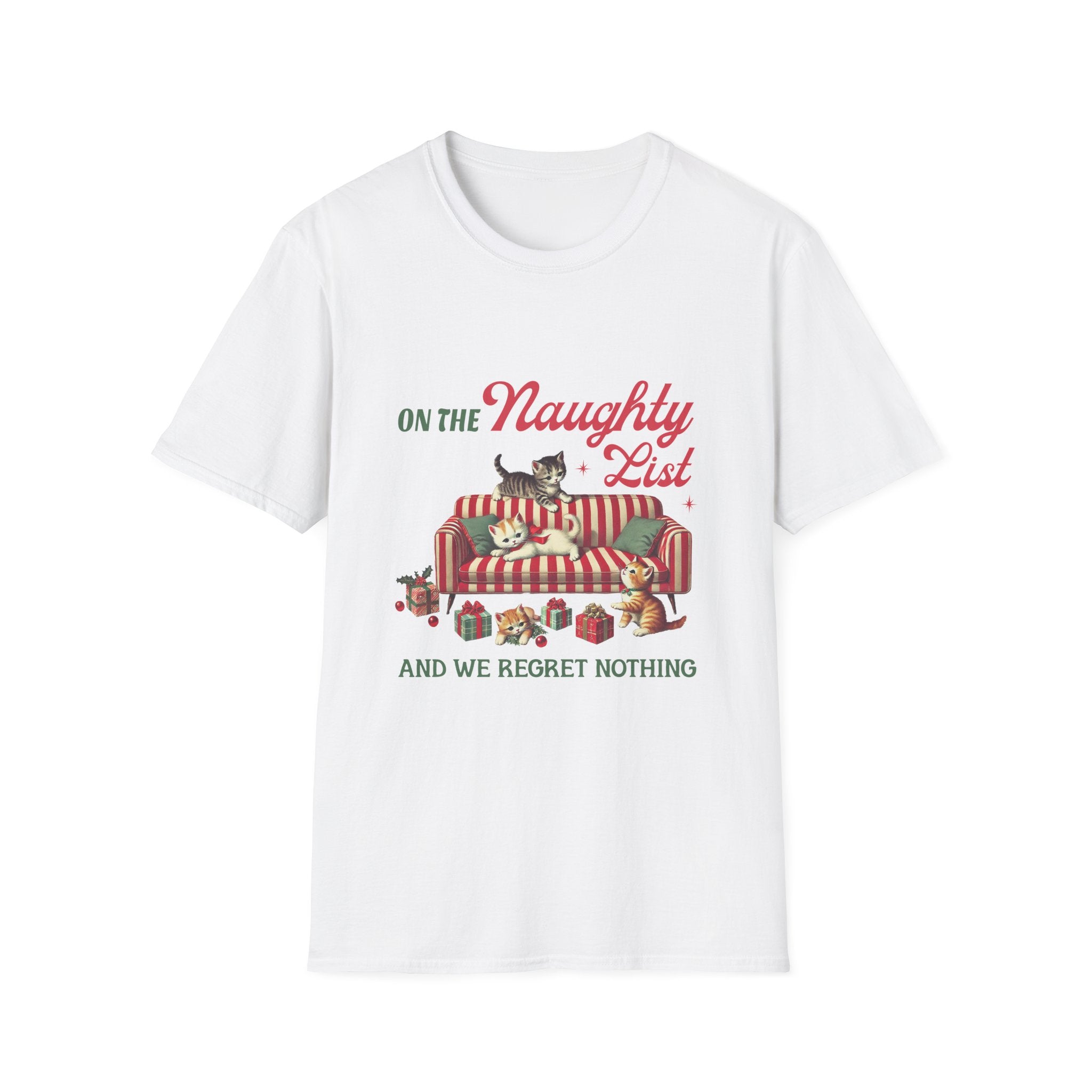 "On the Naughty List and We Regret Nothing" Holiday Cat Tee