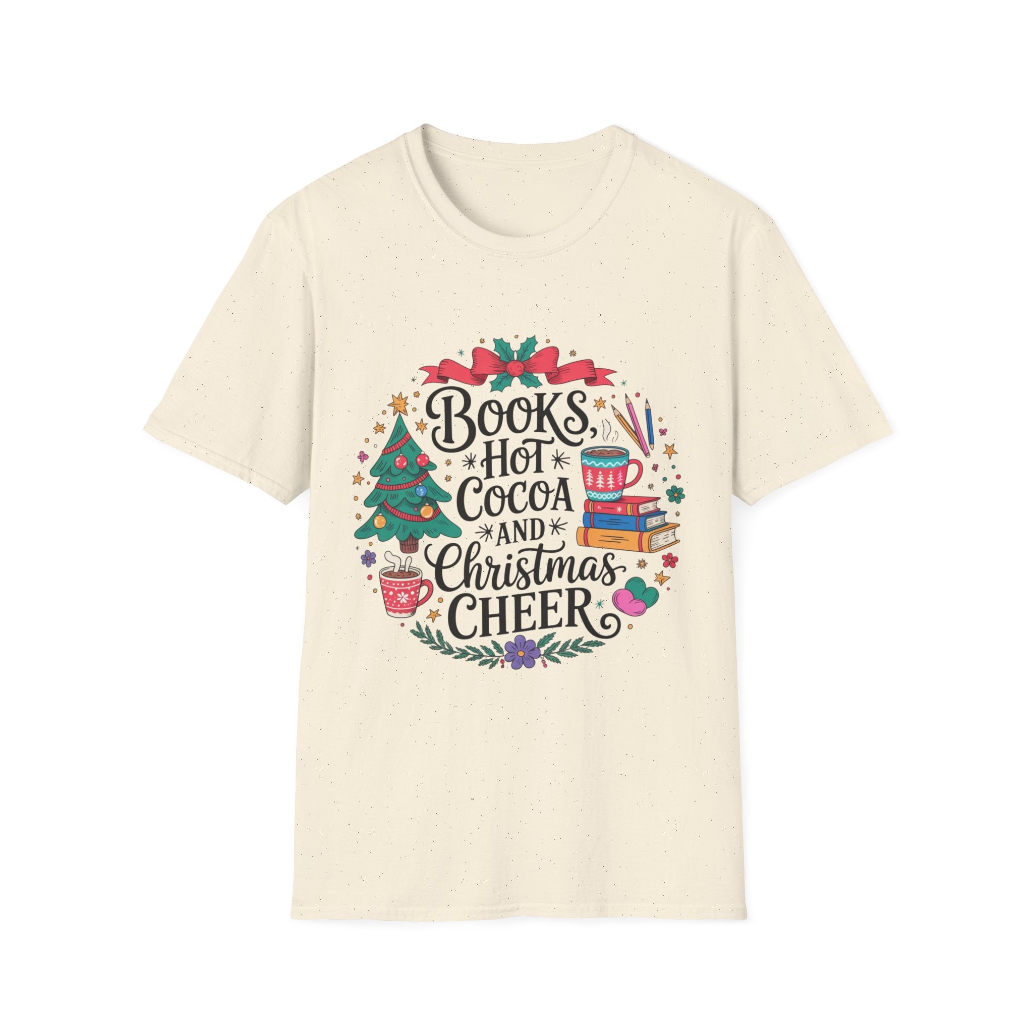 "Books, Hot Cocoa and Christmas Cheer" Holiday Tee for Book Lovers