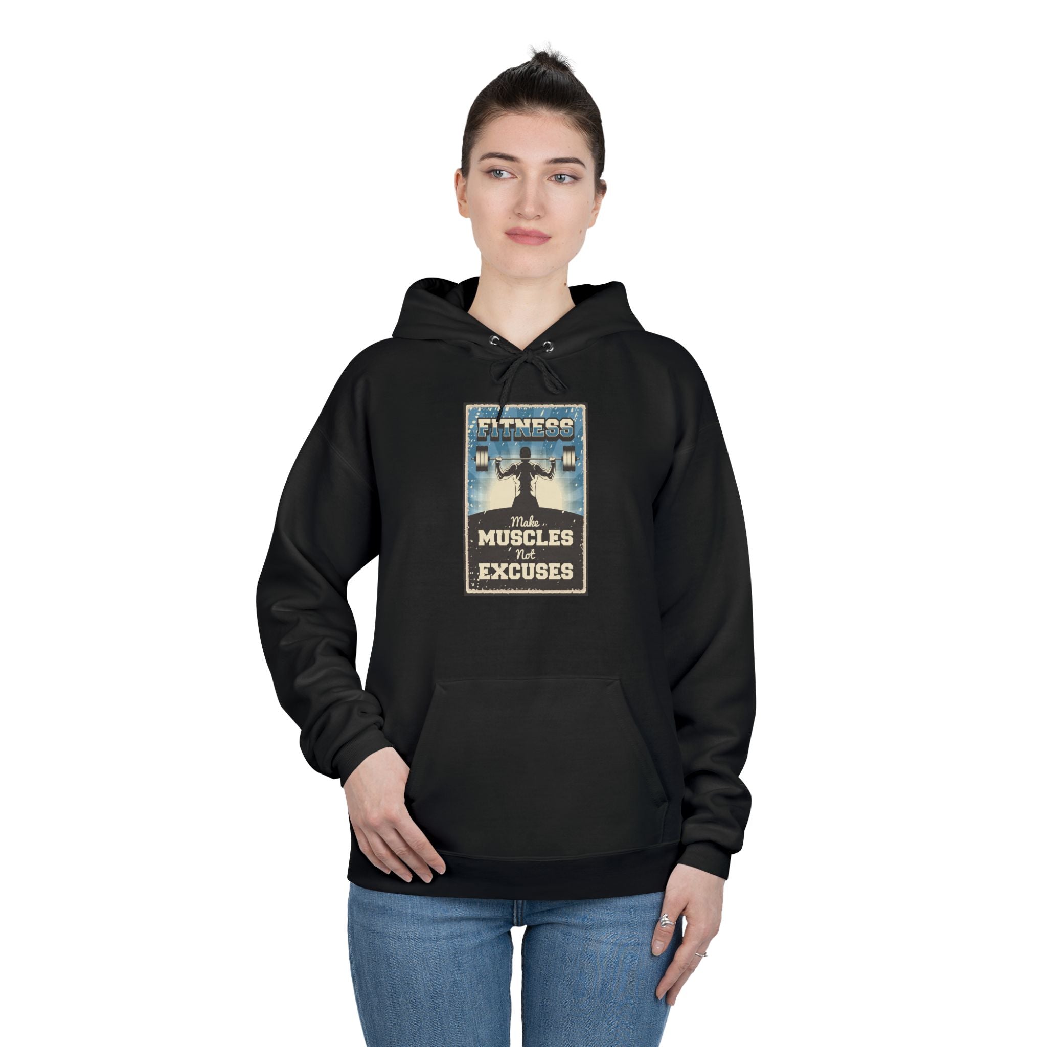 "No Muscles, No Excuses" Vintage Fitness Hoodie