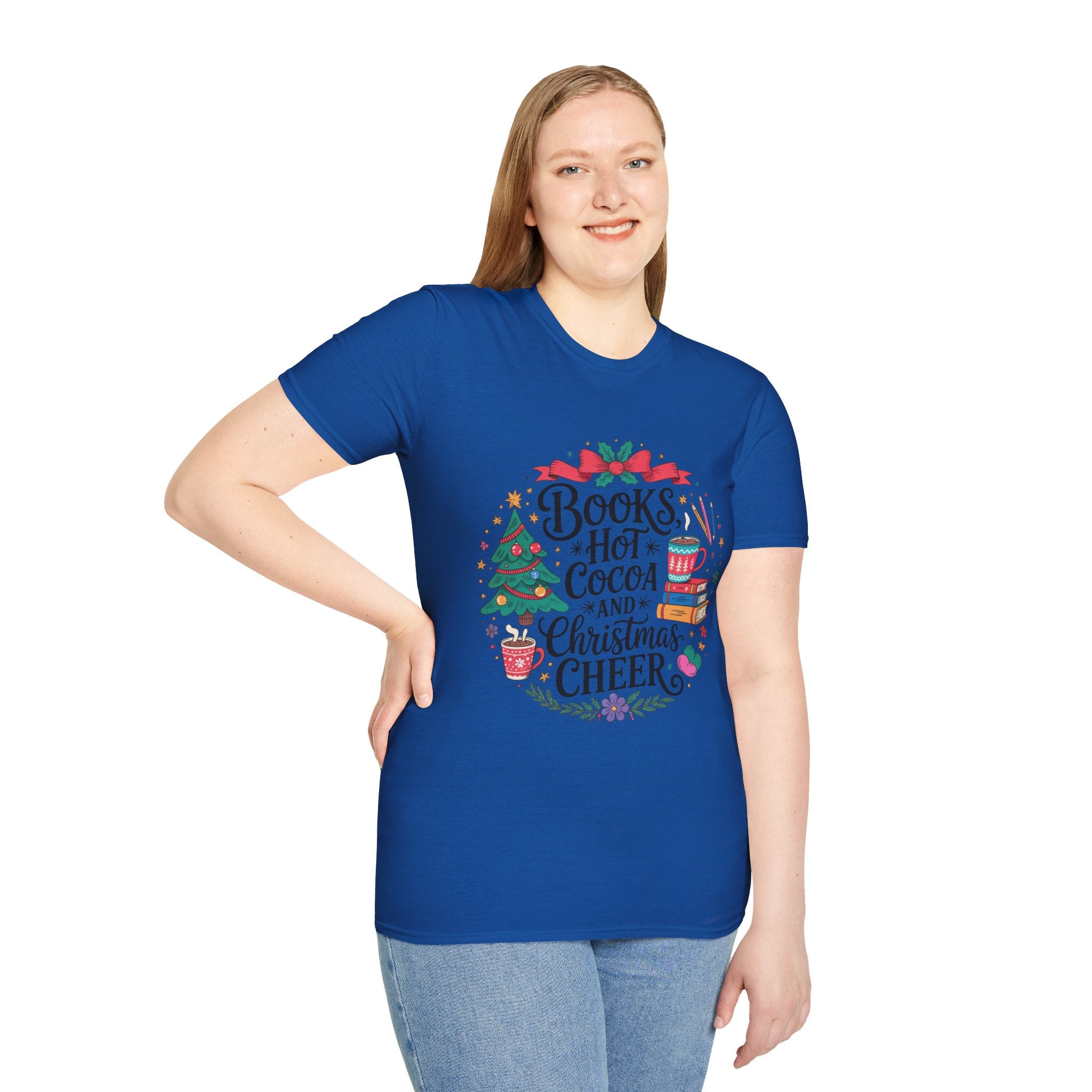 "Books, Hot Cocoa and Christmas Cheer" Holiday Tee for Book Lovers