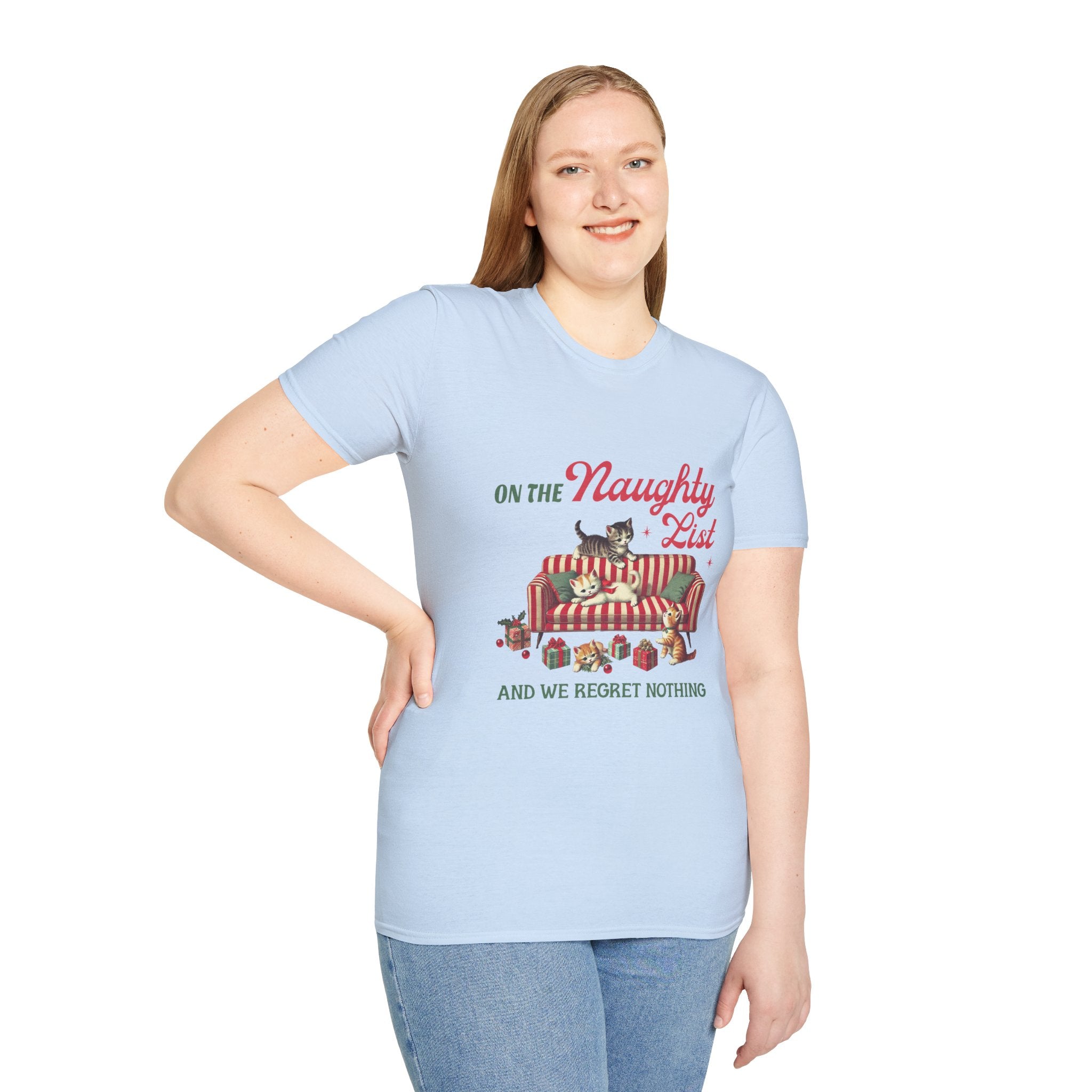 "On the Naughty List and We Regret Nothing" Holiday Cat Tee